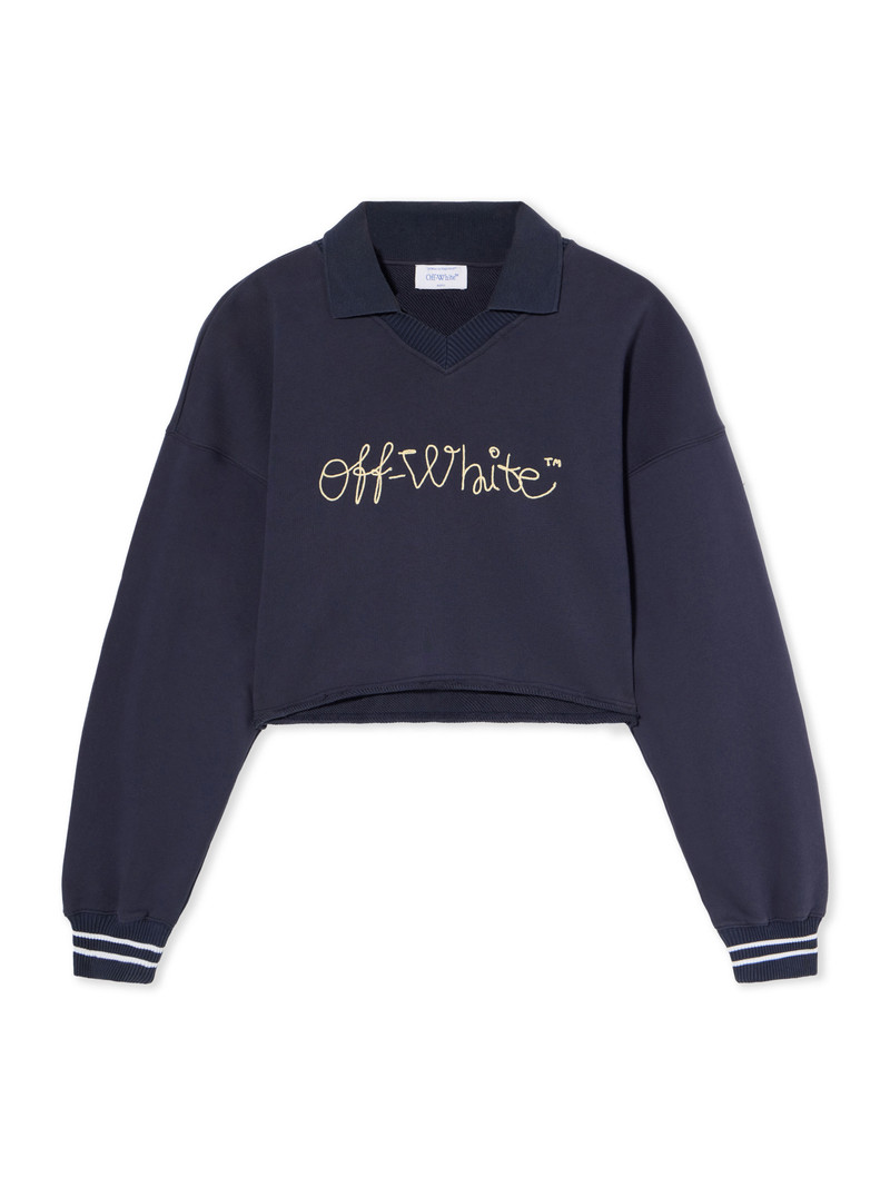 Embroidered Script Logo Crop Polo Sweater 1