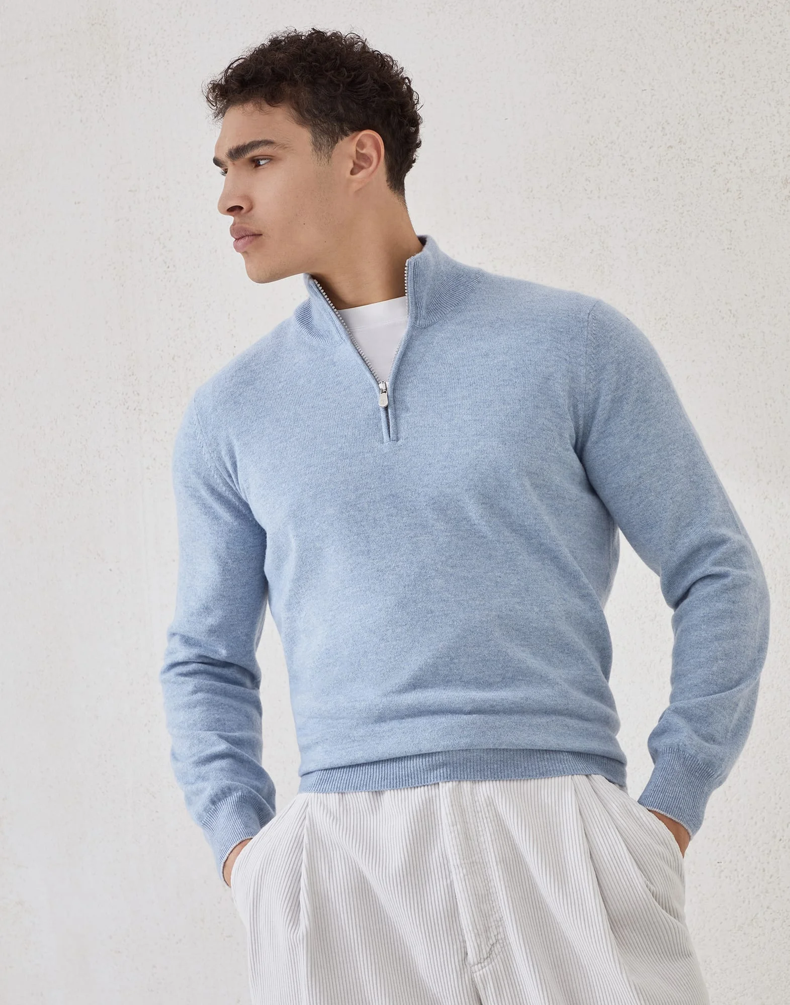 Cashmere sweater with half zip - 1