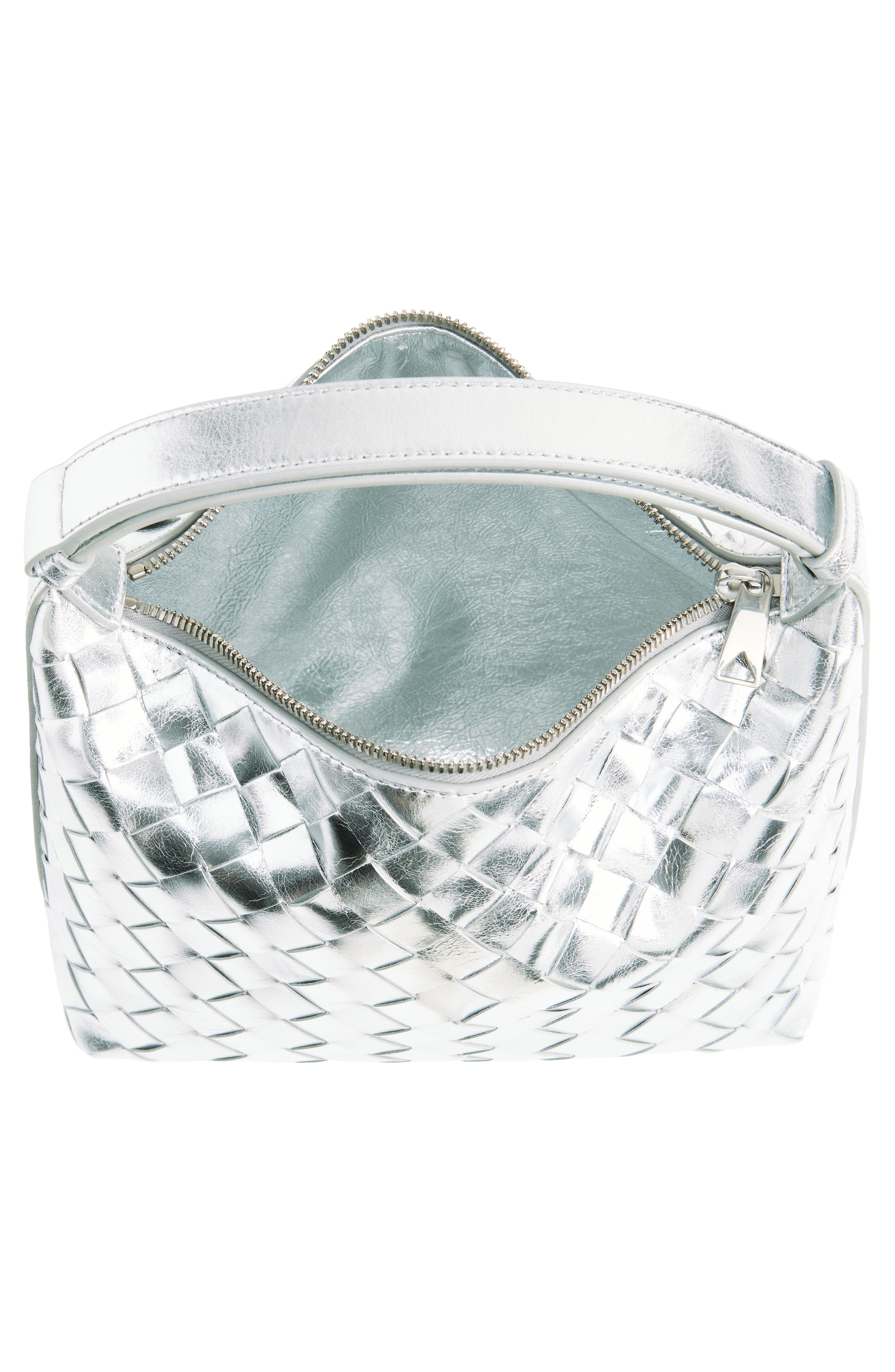 Bottega Veneta Mini Wallace Mirror Intrecciato Metallic Leather Shoulder Bag in 8101 Silver/Silver a - 5