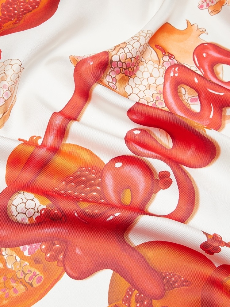 POMEGRANATE PRINT SILK FOULARD - 2