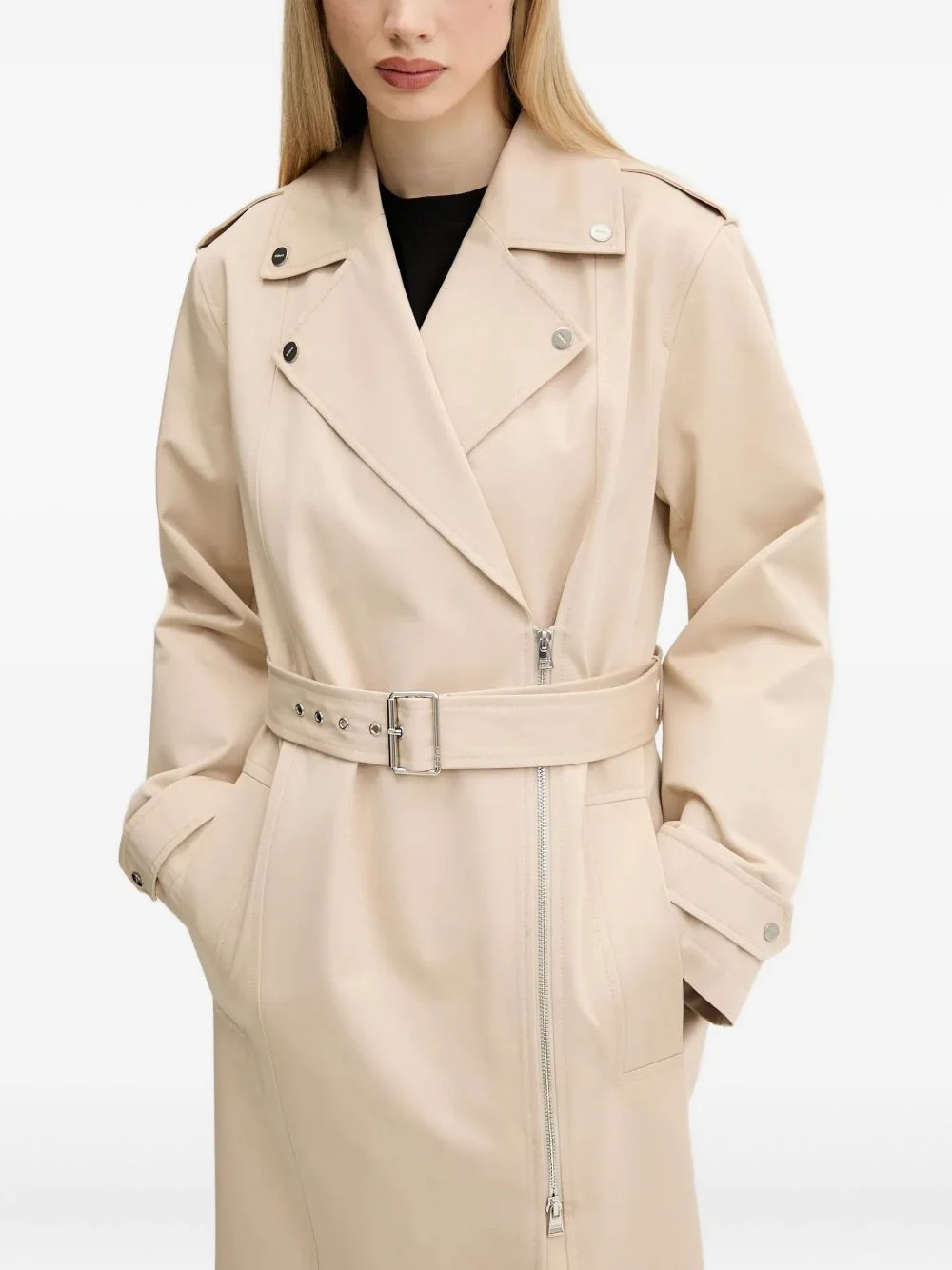 belted zip-front coat - 1