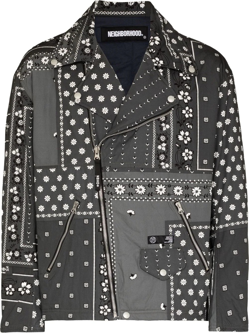 bandana-print biker jacket - 1