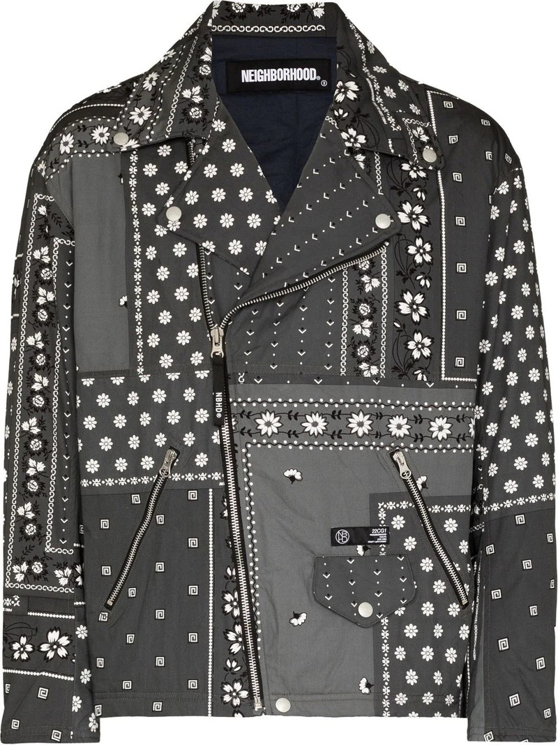 bandana-print biker jacket 1