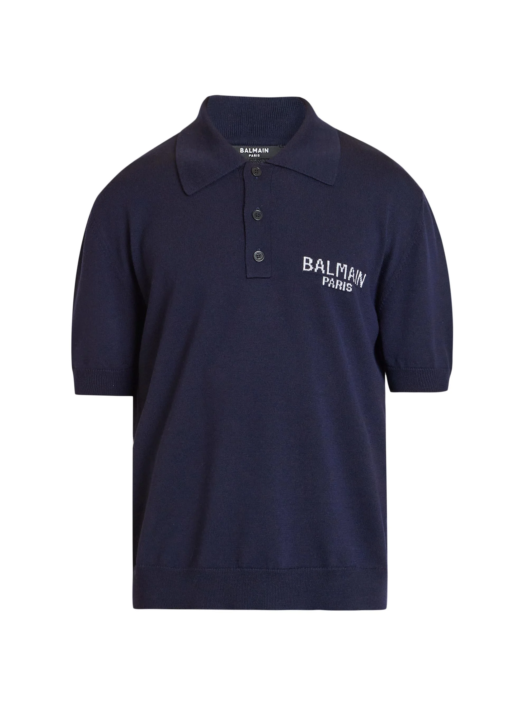 Men's Logo Merino Wool Short-Sleeve Polo Sweater - Blue Marine Natural - 1