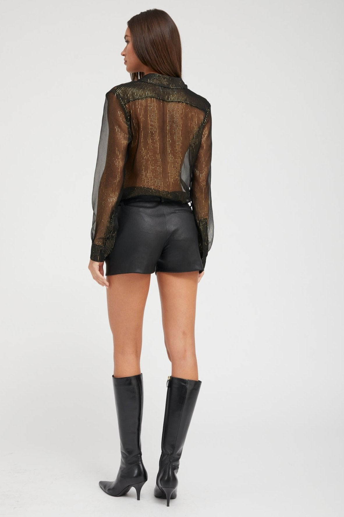 BLACK AND GOLD SILK FITTED BUTTON DOWN - 5