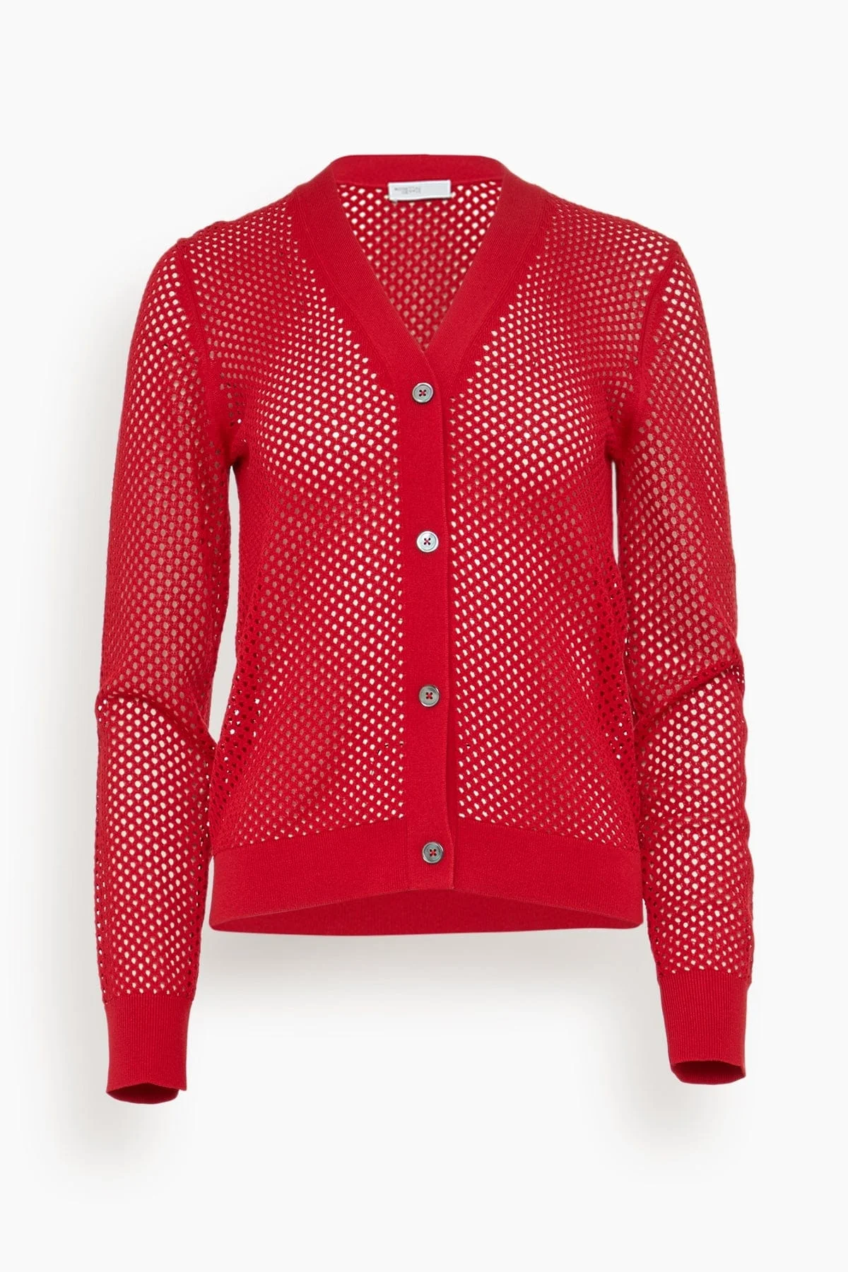 Mesh Pointelle Cardigan in Red - 1