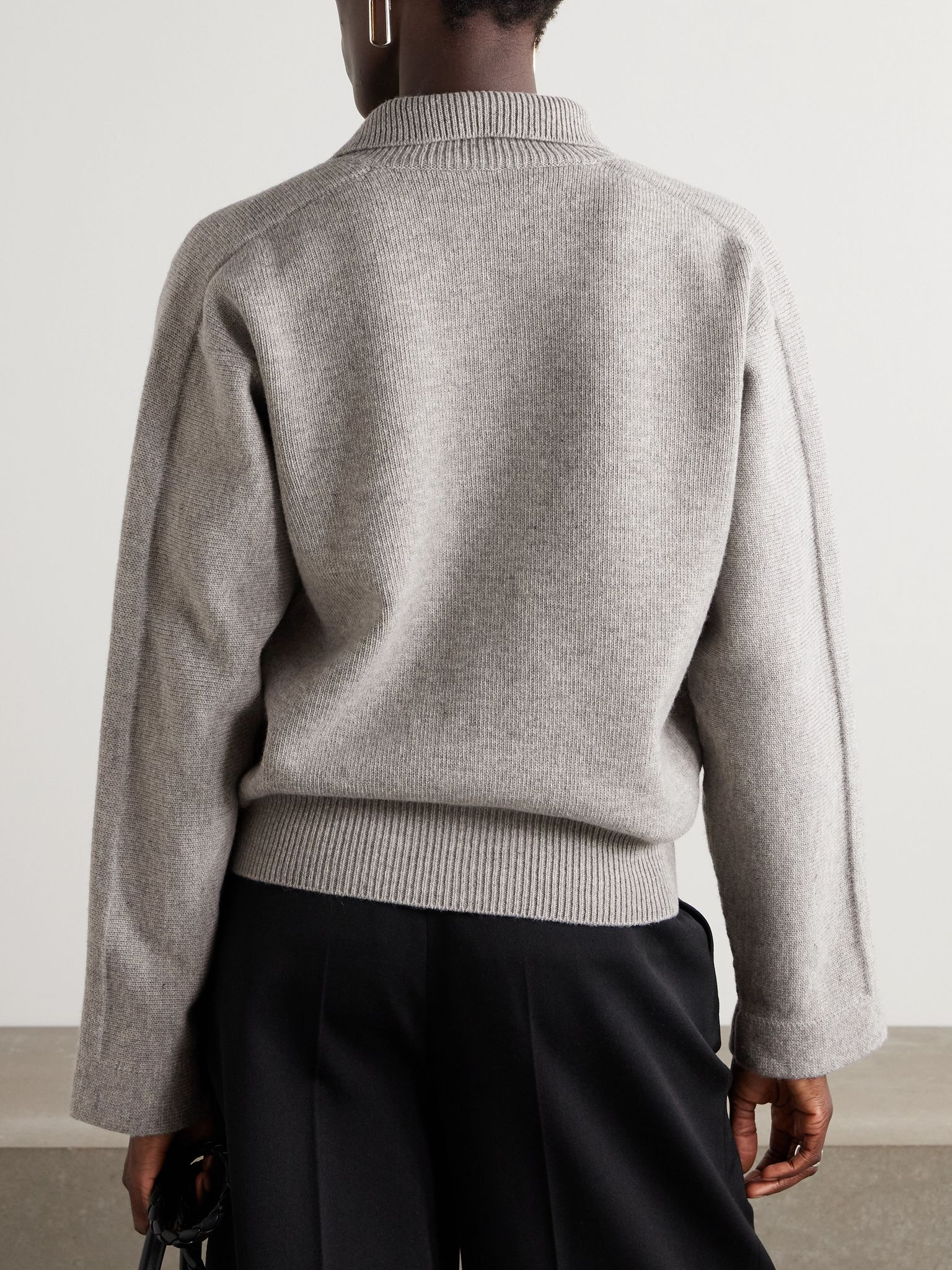 Turtleneck wool-blend cardigan Light gray - 3