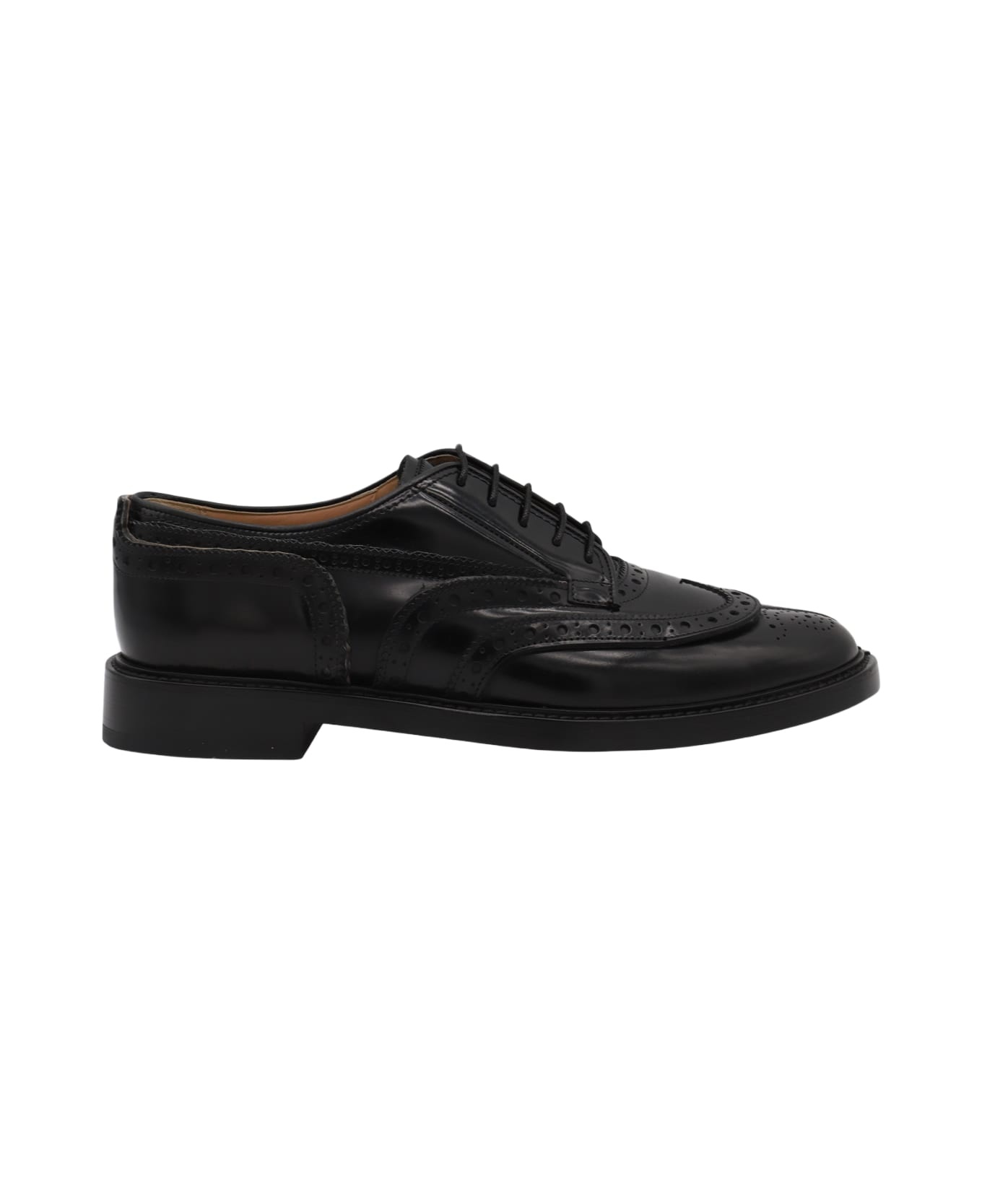 Black Leather Tabi Lace Up Shoes - 1