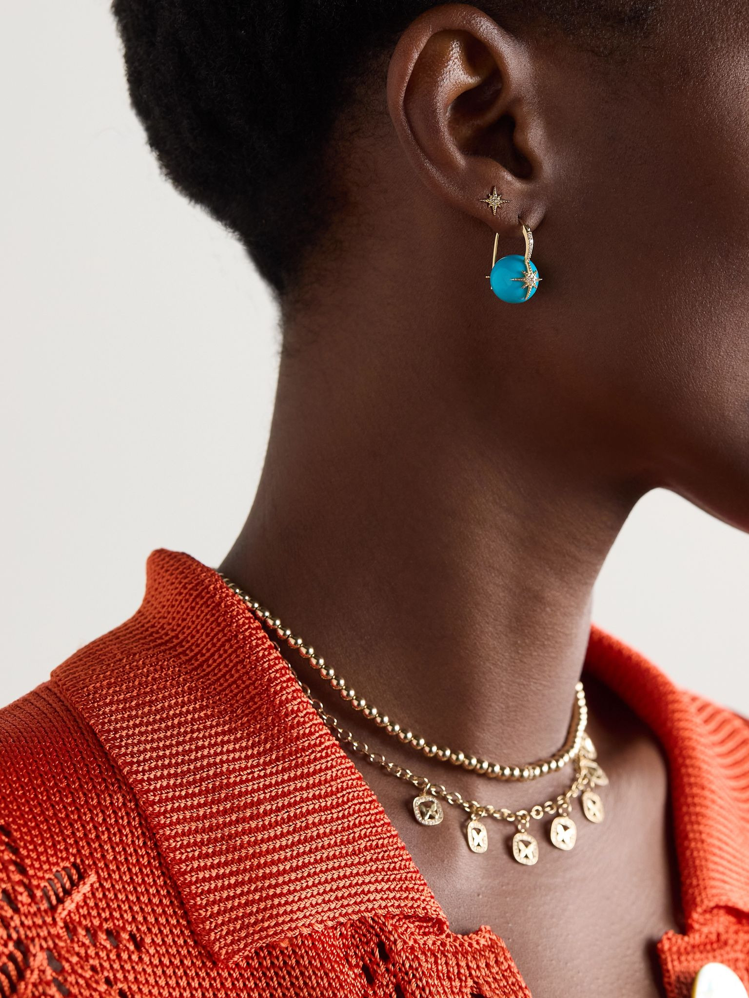 Starburst 14-karat gold, turquoise and diamond earrings Gold - 4