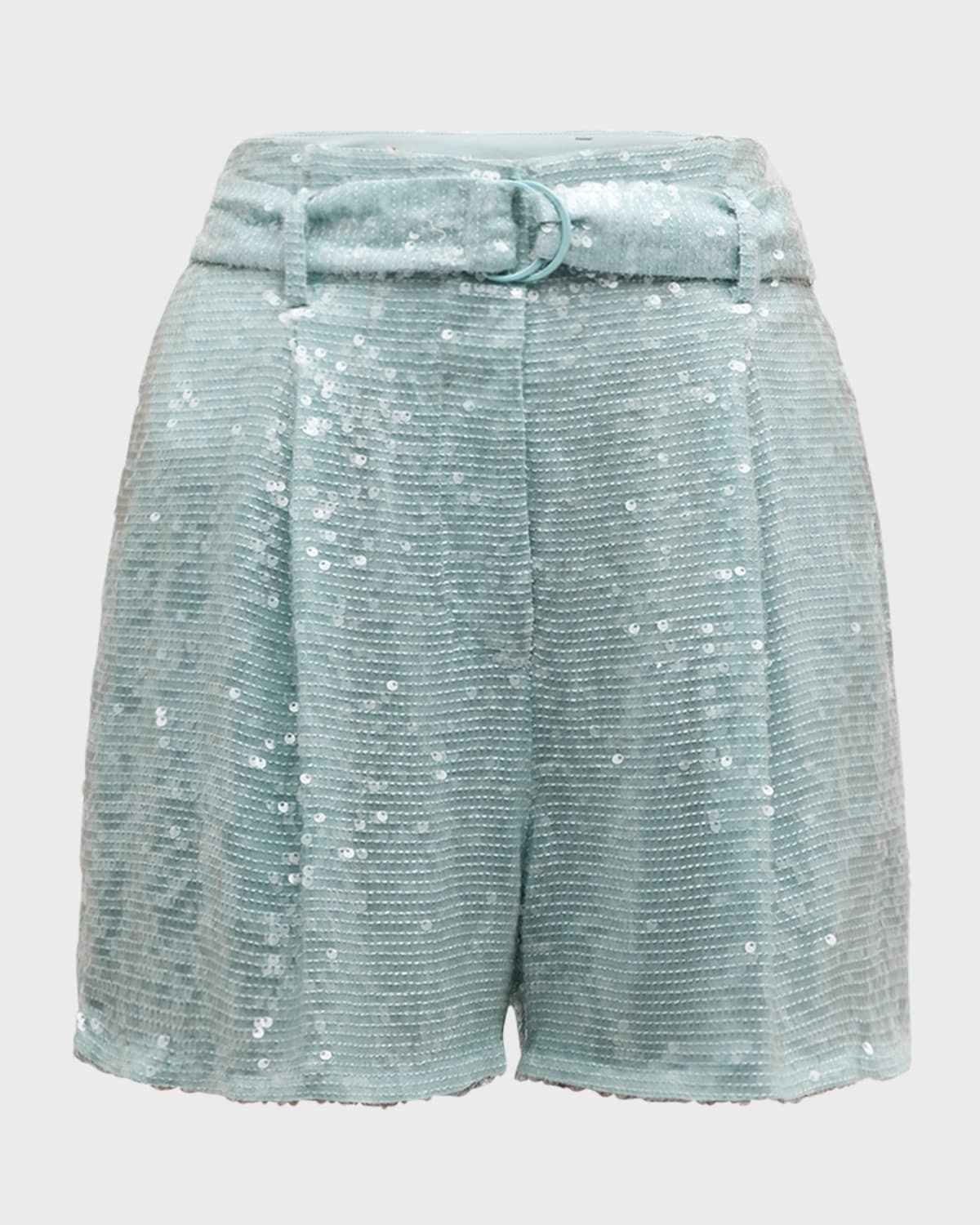 Sequin Viscose Belted Shorts - 1