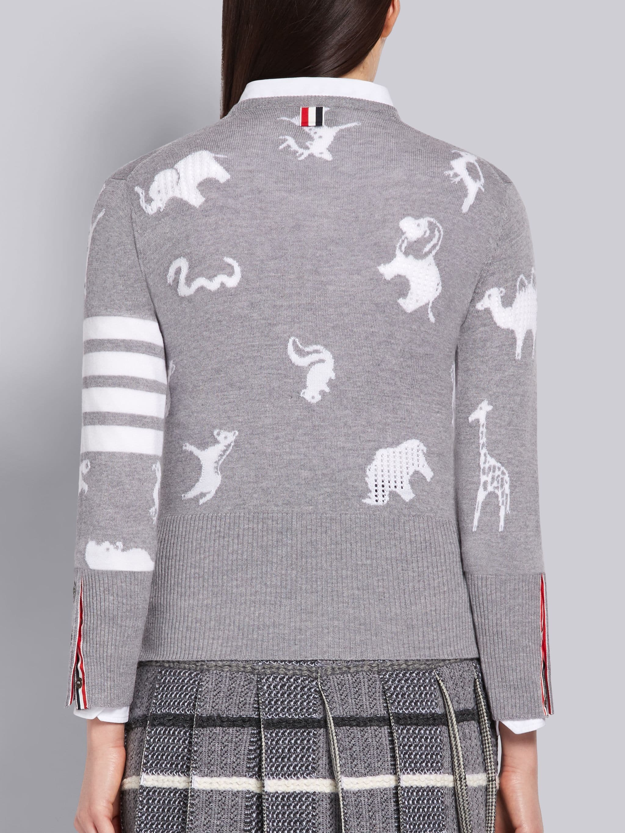 Light Grey Fine Merino Wool Animal Icon Crewneck 4-Bar Pullover - 3