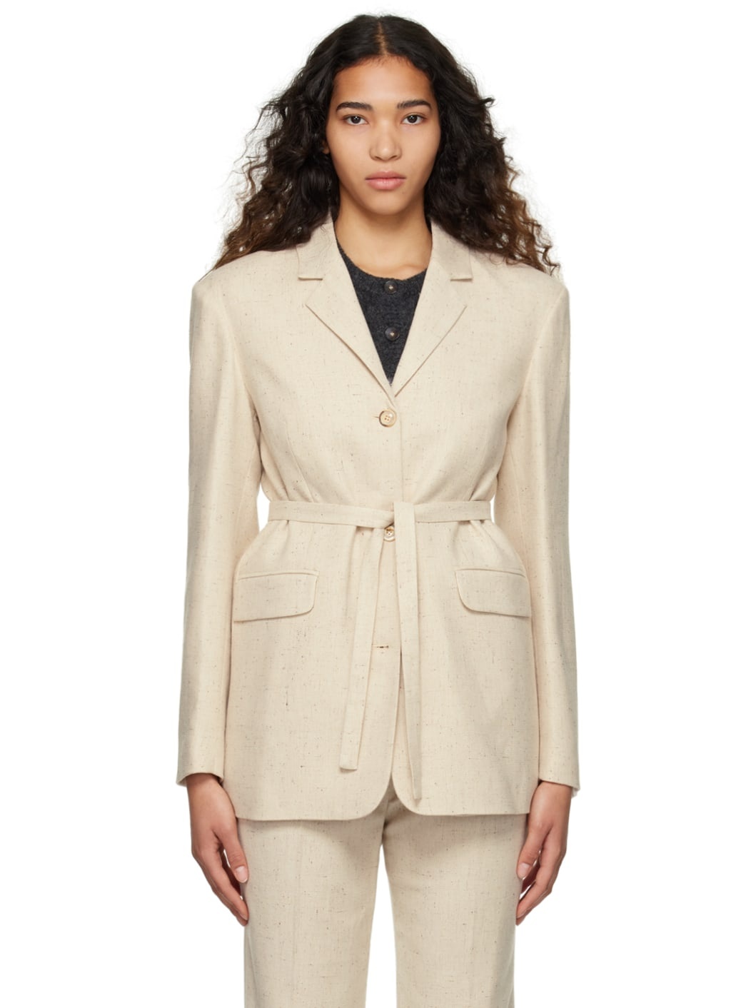 Beige Taranto Oversized Blazer - 1