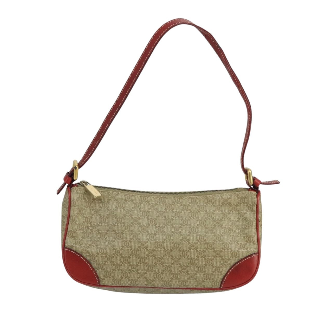 CELINE Macadam Canvas Hand Bag Pvc Leather Beige Red - 13