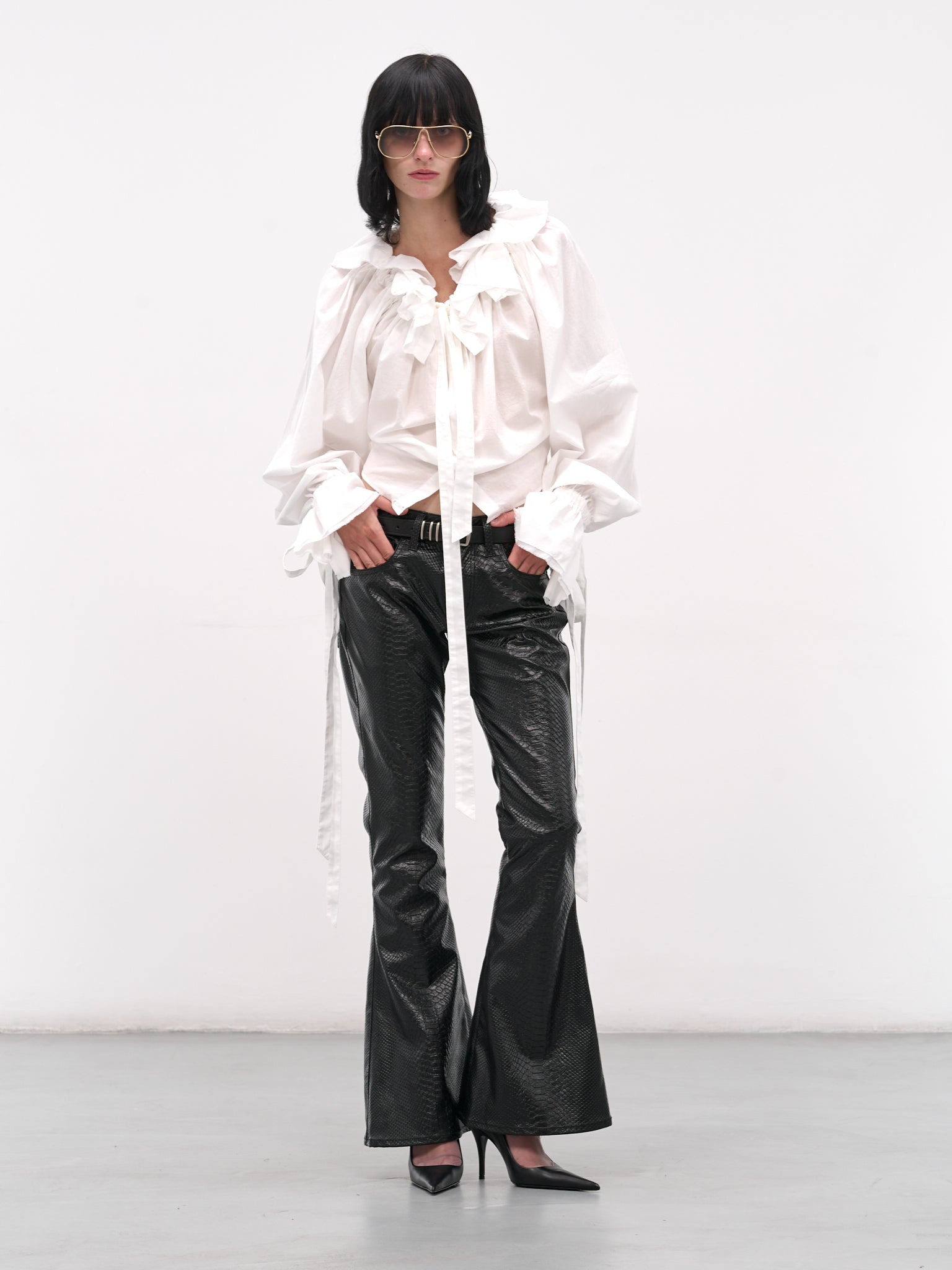 White Stee Ruffle Draped Shirt - 6