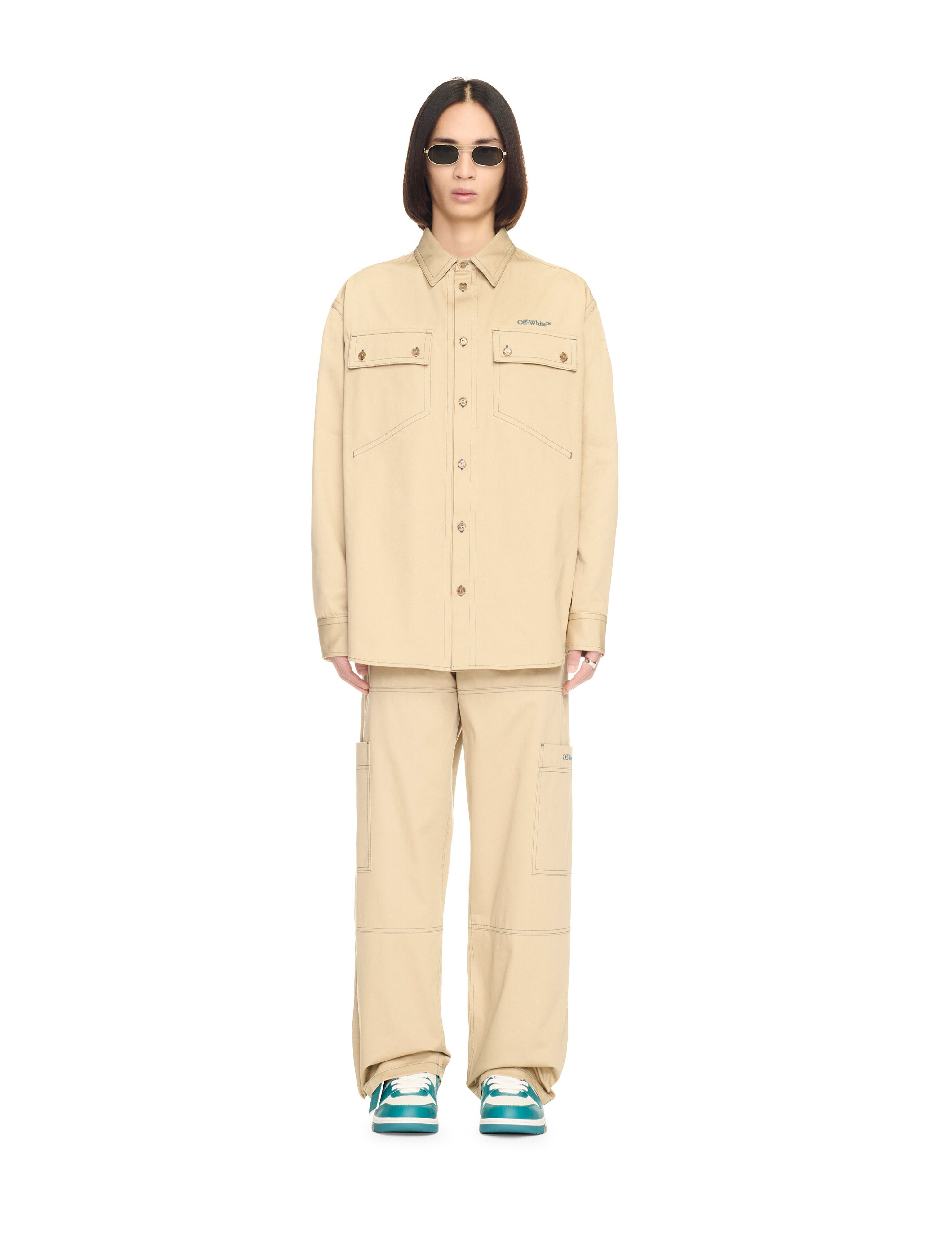 Beige Stitch Military Overshirt - 4