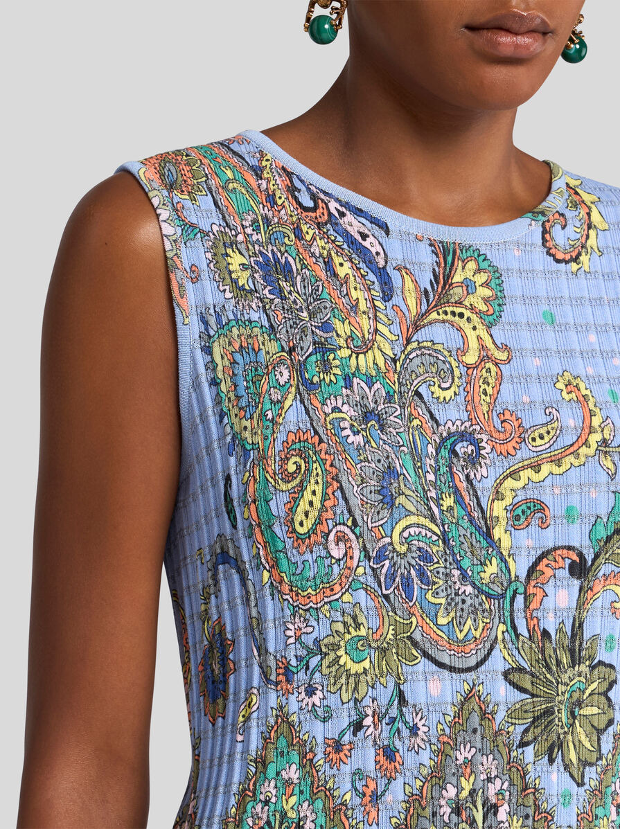 SLEEVELESS FLORAL KNIT TOP - 3