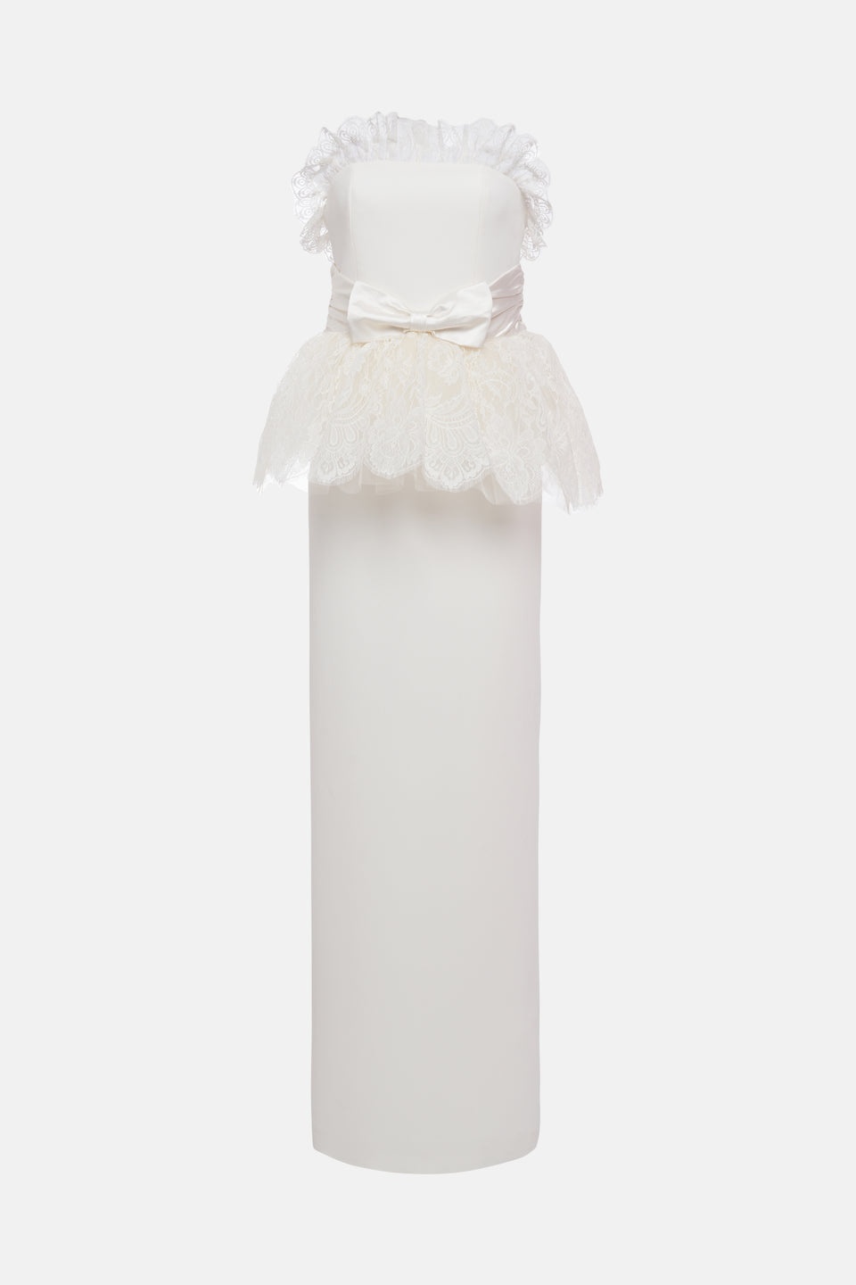 CADY BUSTIER DRESS WITH DUCHESSE, LACE PEPLUM BELT - 1