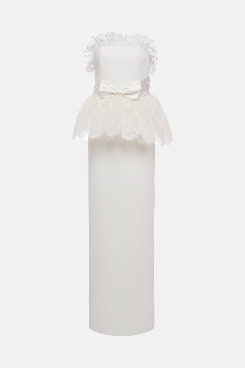 CADY BUSTIER DRESS WITH DUCHESSE, LACE PEPLUM BELT 1