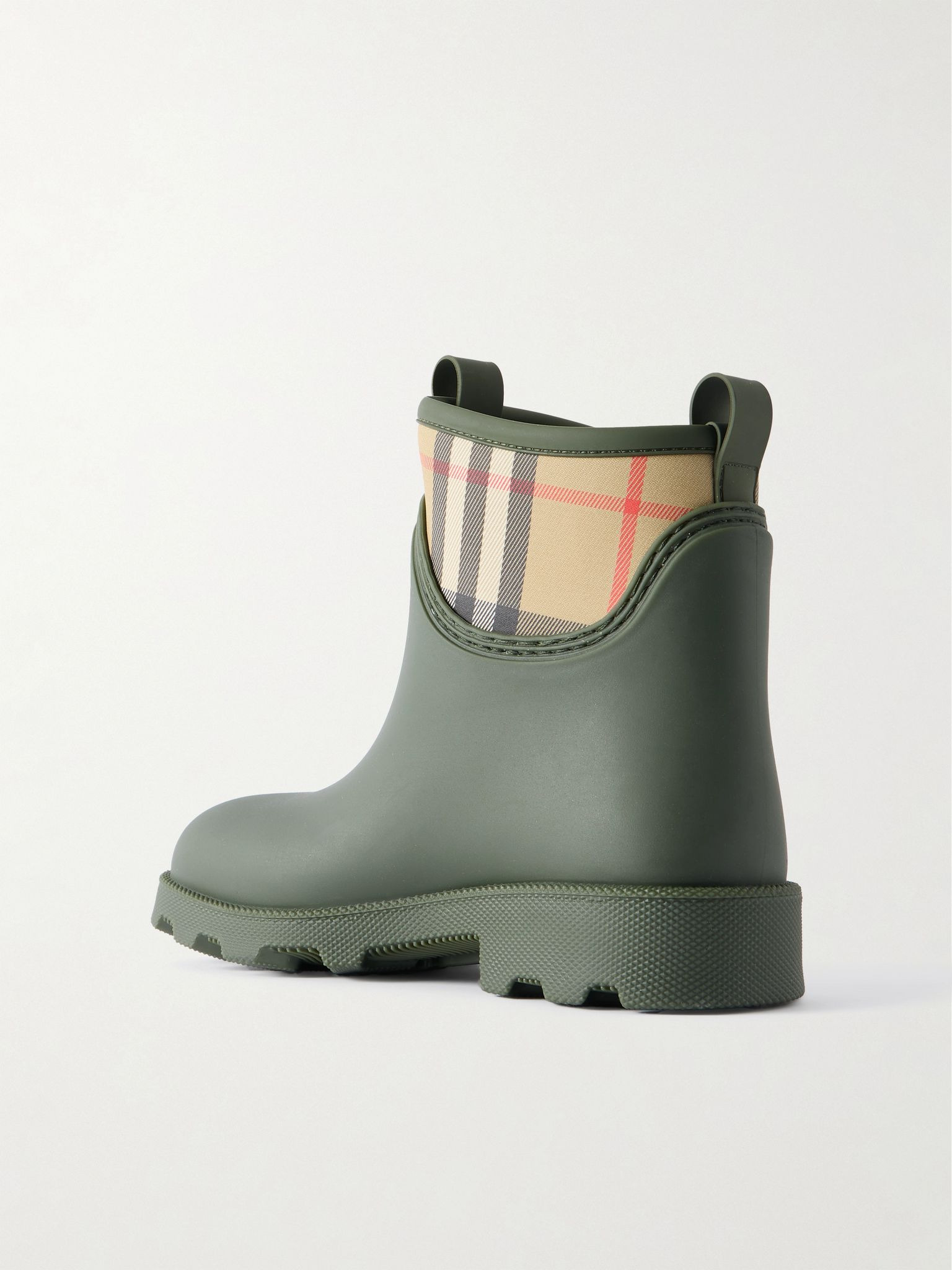 Checked nylon-paneled rubber ankle boots Army green - 3