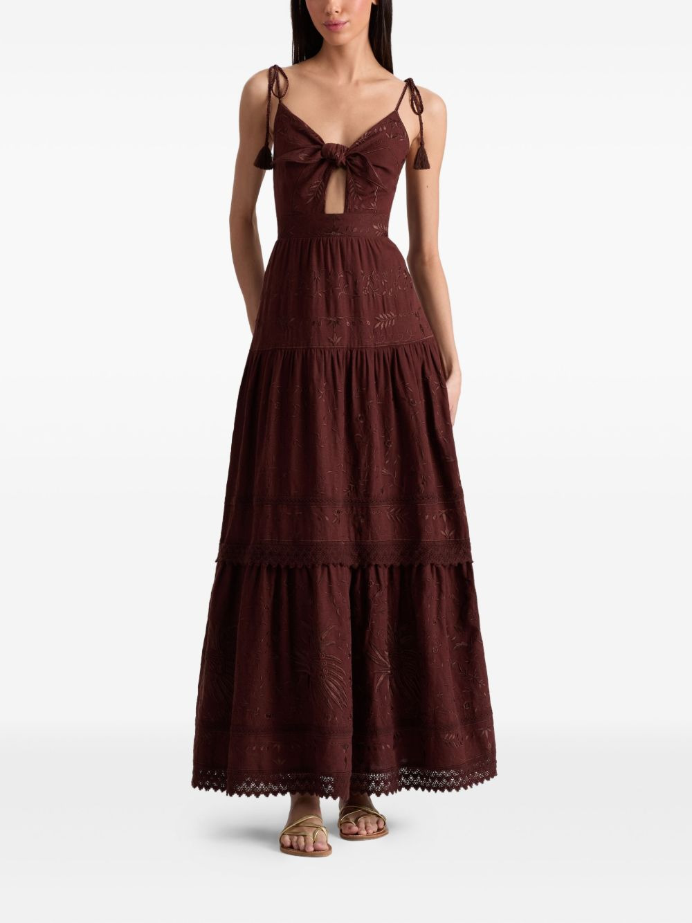 tie-front embroidered maxi day dress - 2