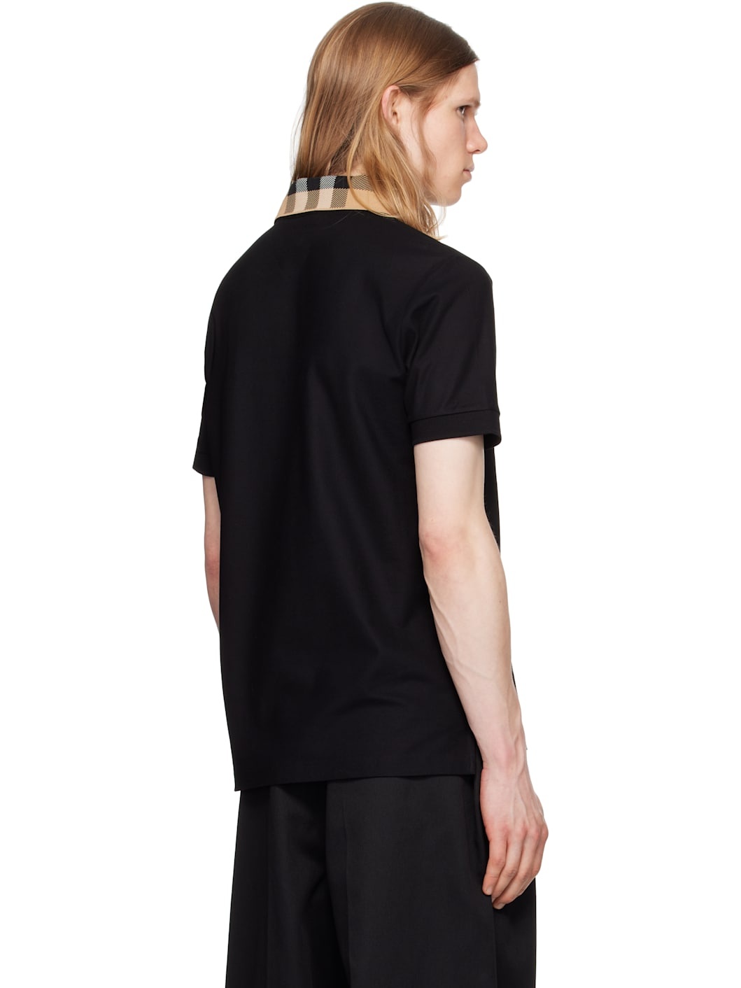 Black Check Collar Cotton Polo - 3