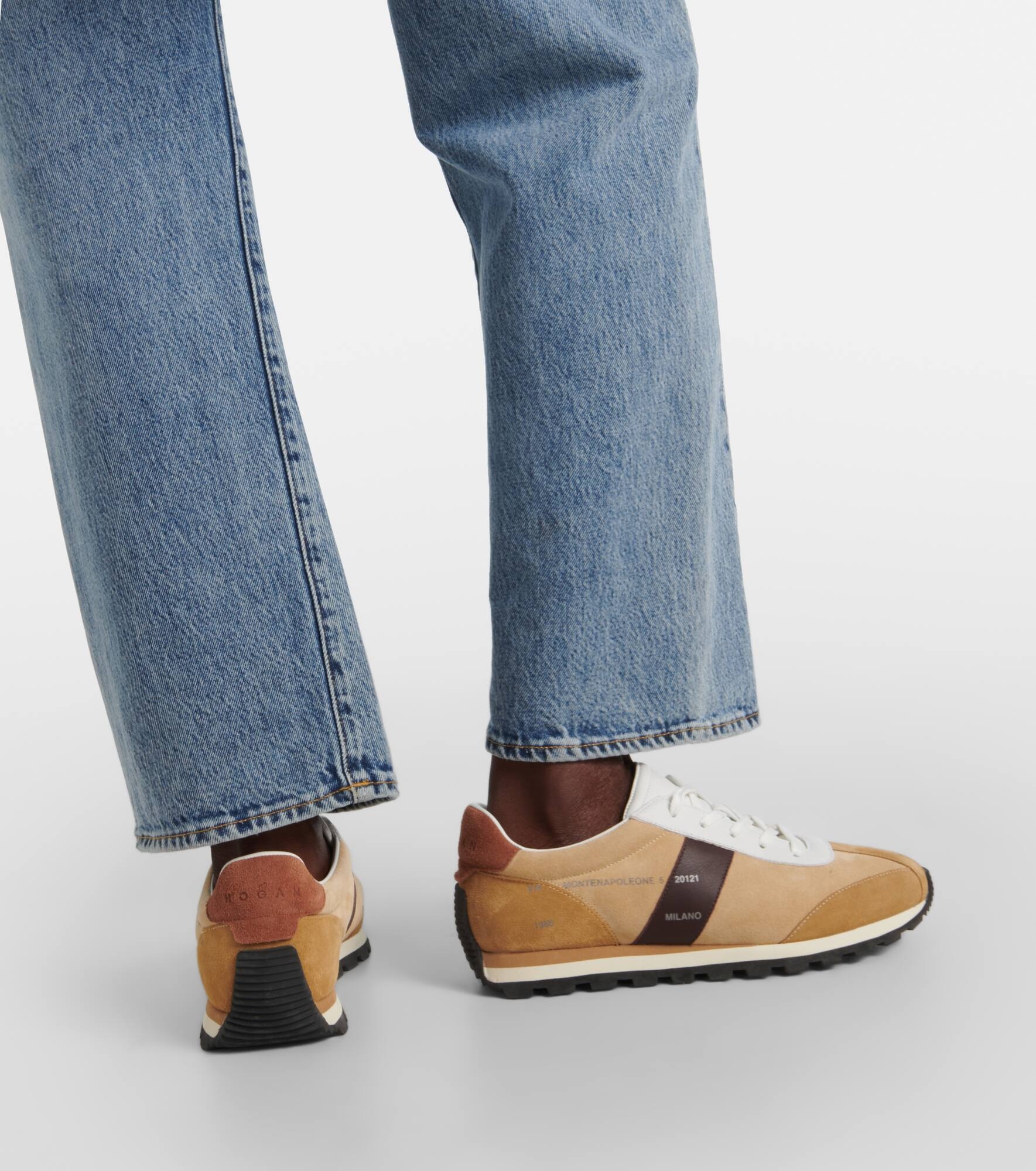 Leather-trimmed suede sneakers - 7