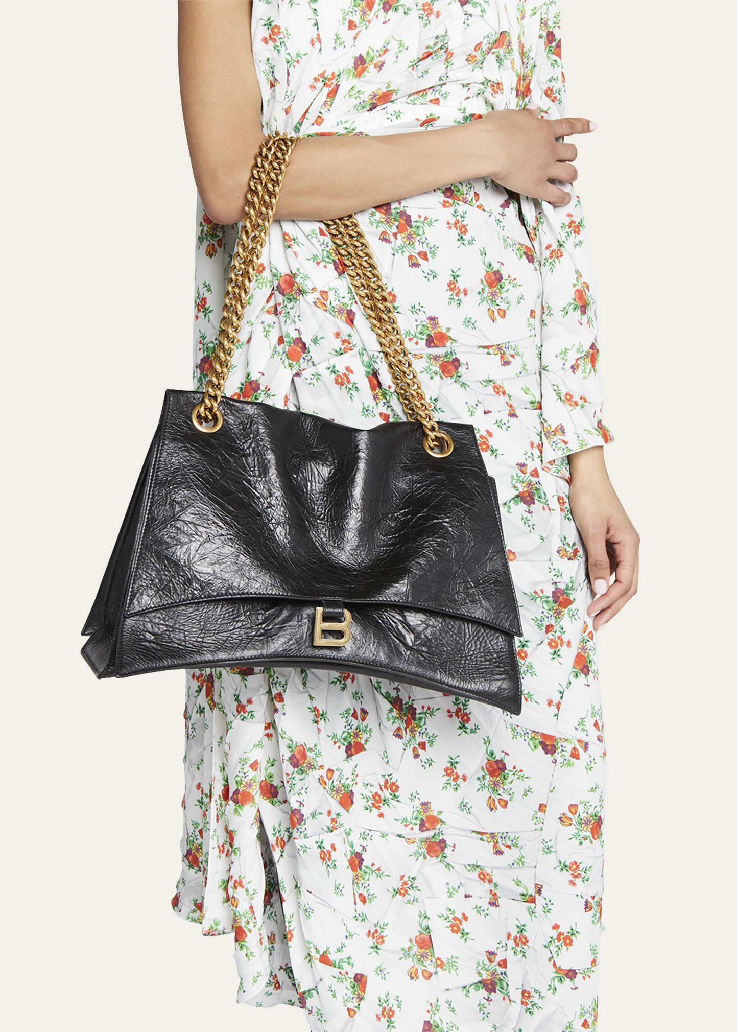 Crush Large Crinkled Leather Chain Shoulder Bag - 2