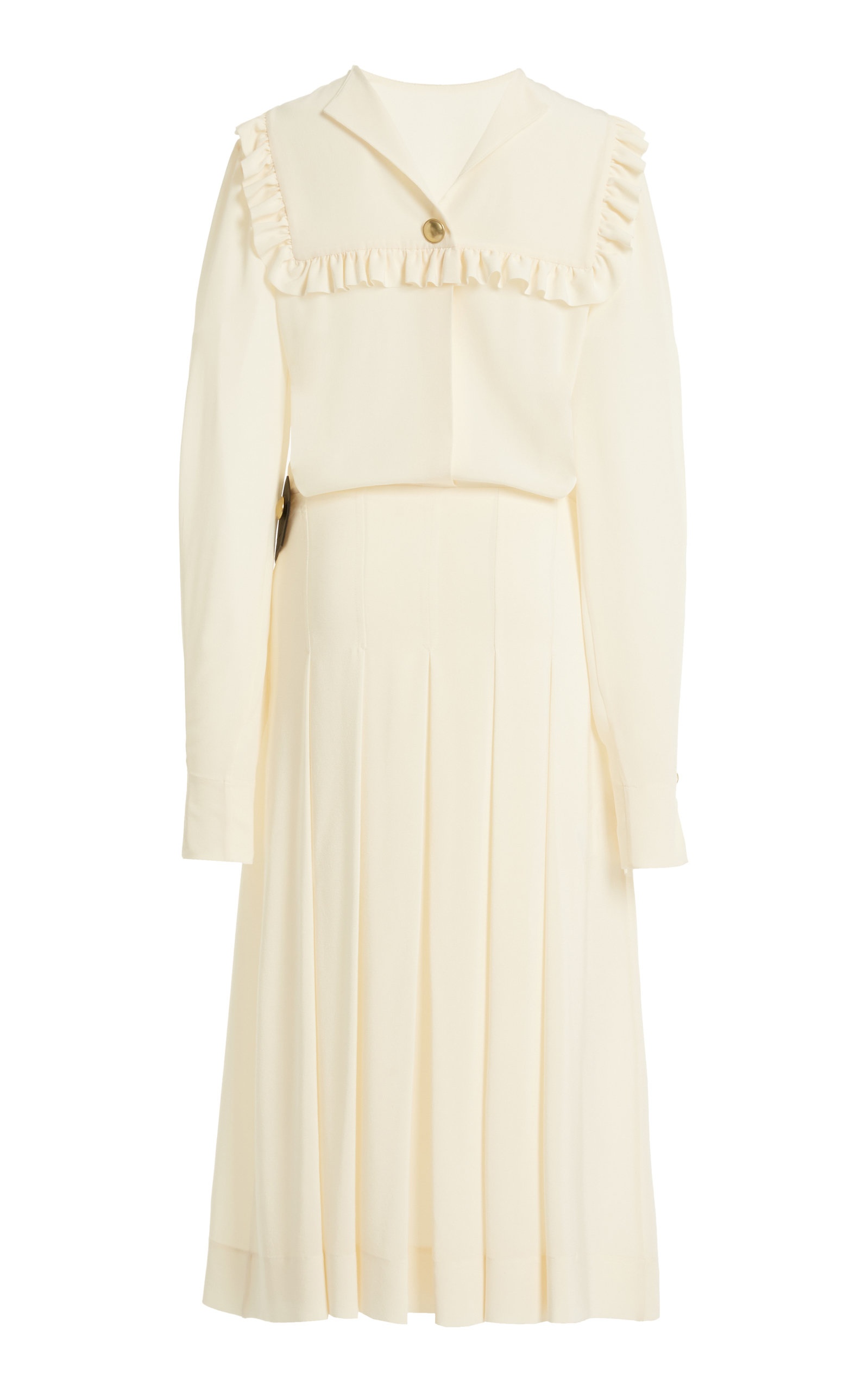 Belt-Detailed Ruffled Silk Midi Dress white - 5