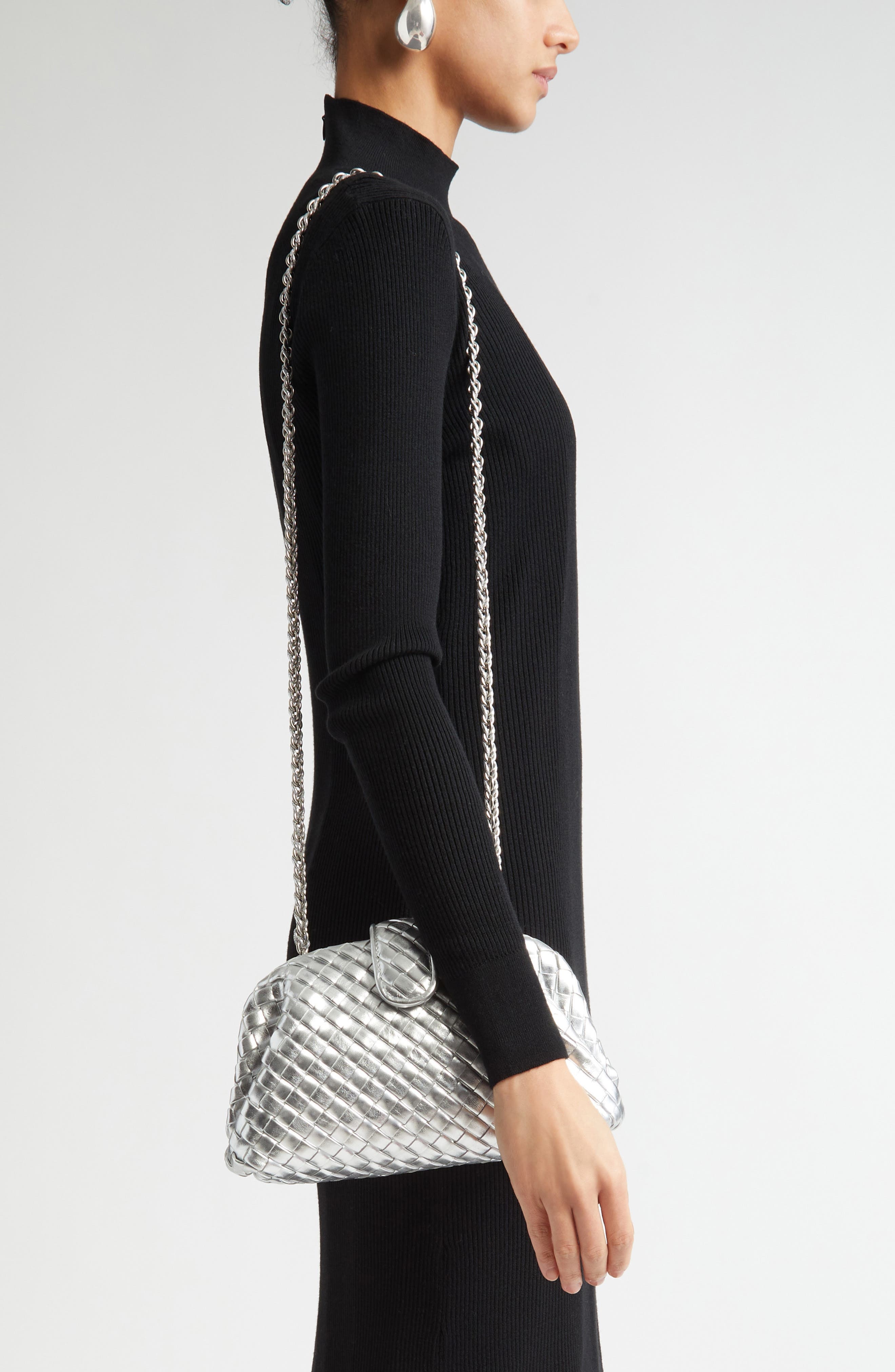 Bottega Veneta Mini Lauren 1980 Intrecciato Metallic Leather Clutch in Silver/Silver at Nordstrom - 2