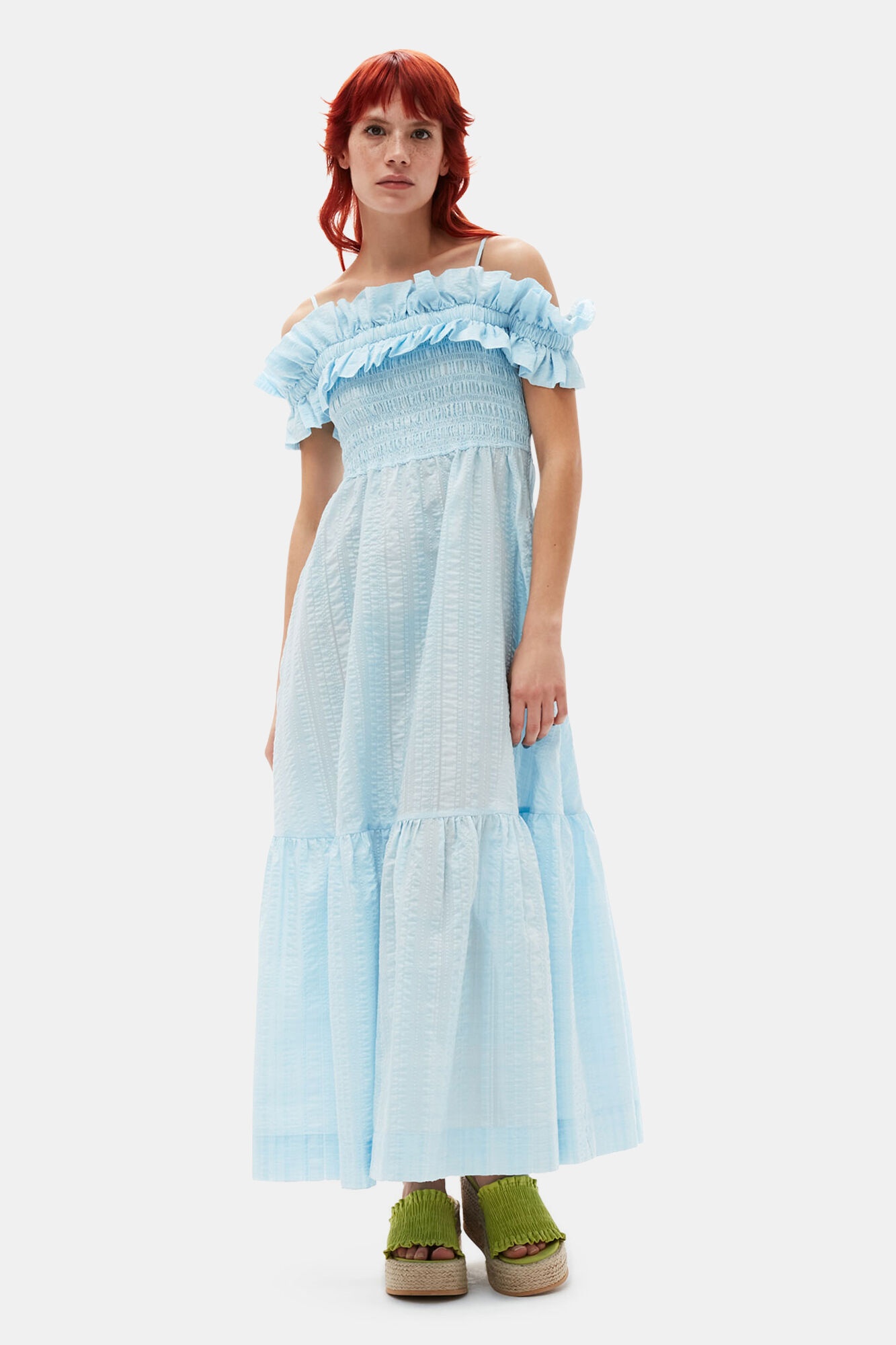SEERSUCKER CHECK SMOCK MAXI DRESS - 2