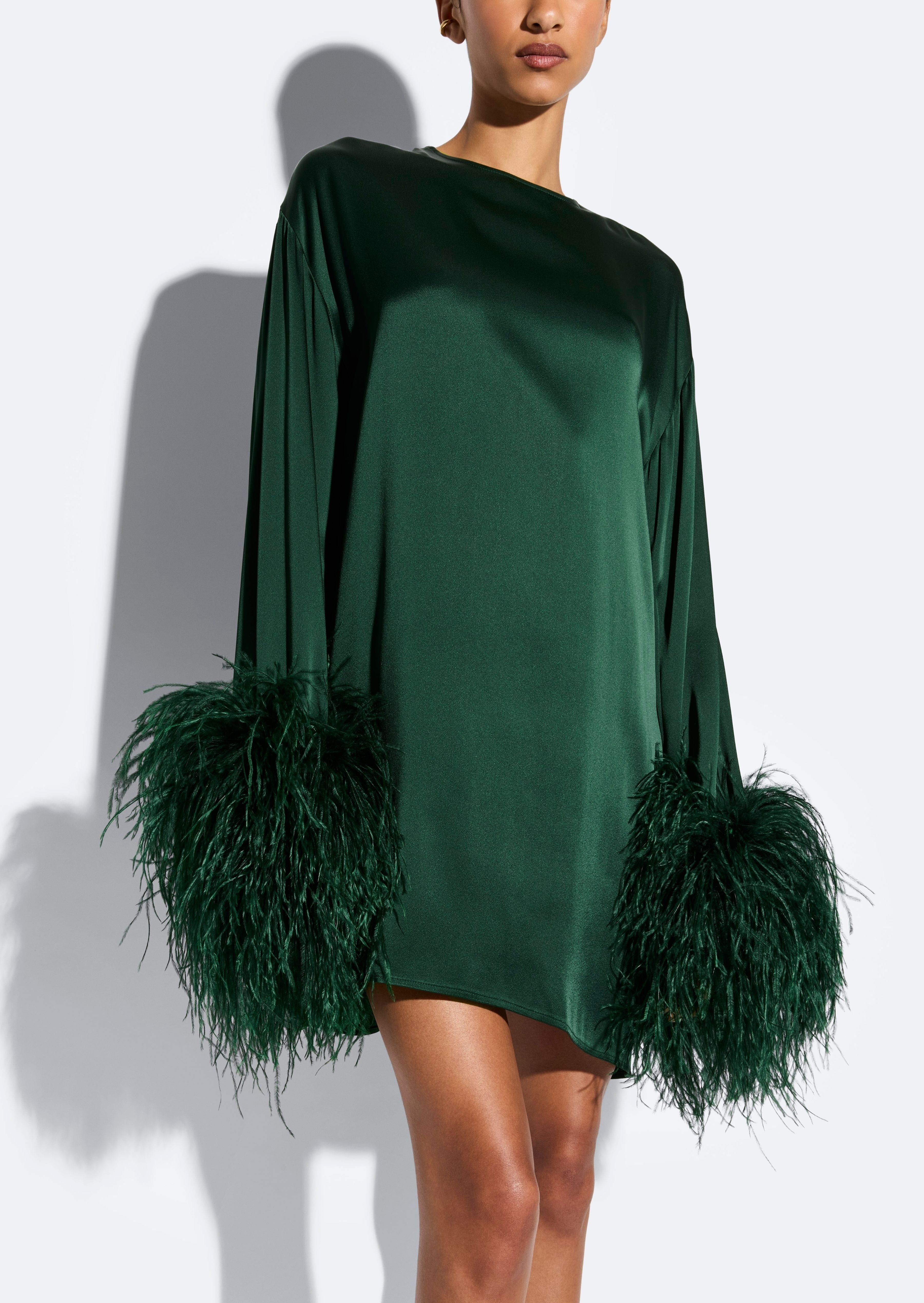 Satin Dress With Feathers - 4