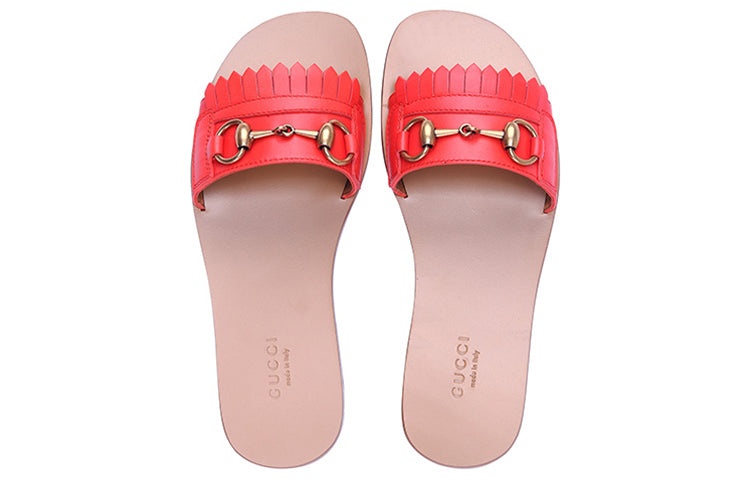 (WMNS) Gucci Horsebit Accent Leather Slides 'Orange' 517017-C9D00-6433 - 4