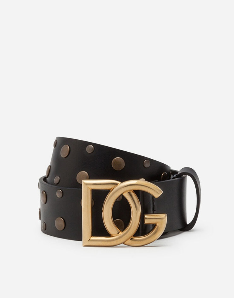 Leather belt with crossed DG logo and mixed stud embroidery 1