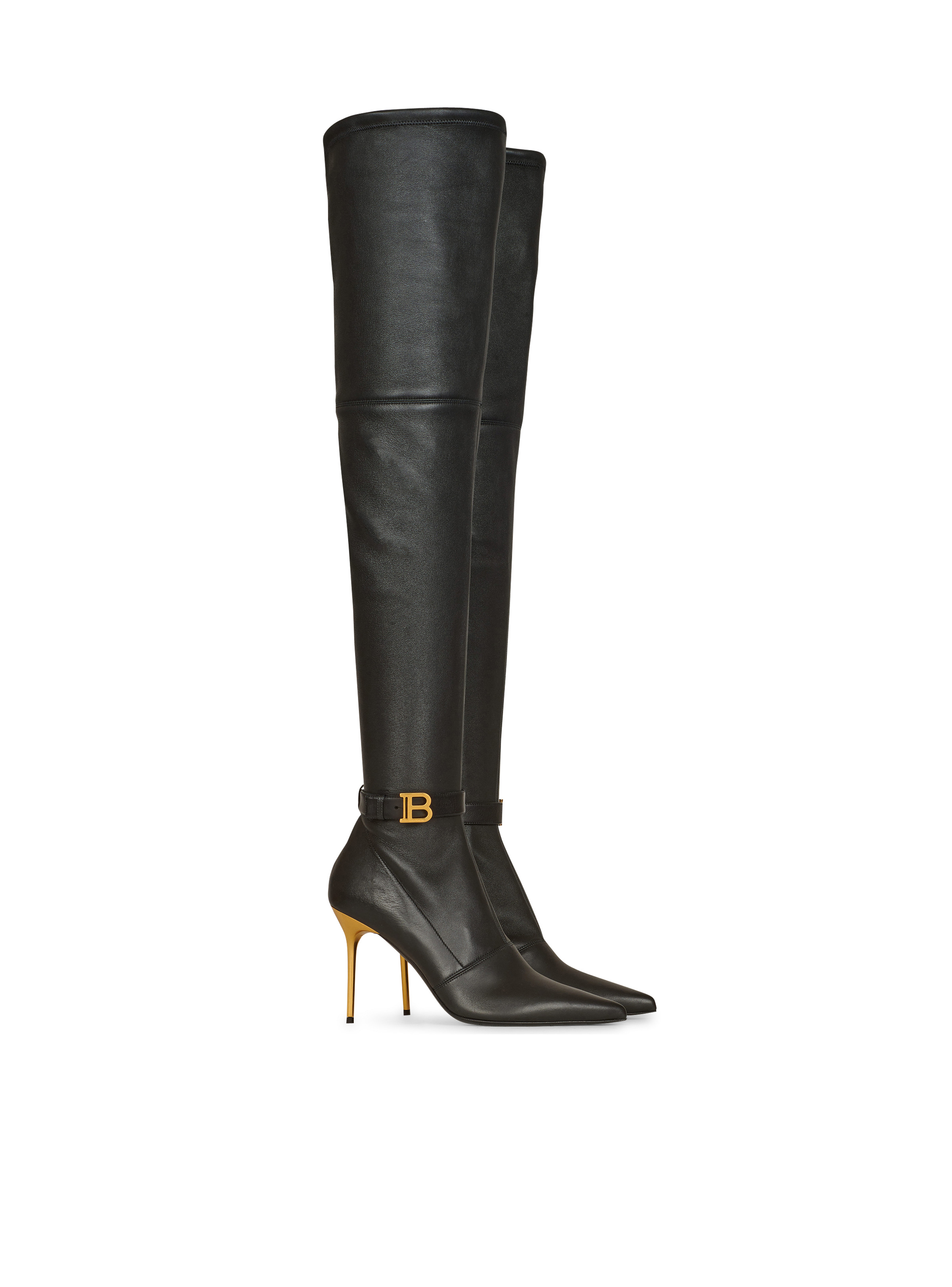 Stretch leather Raven thigh-high boots - 2