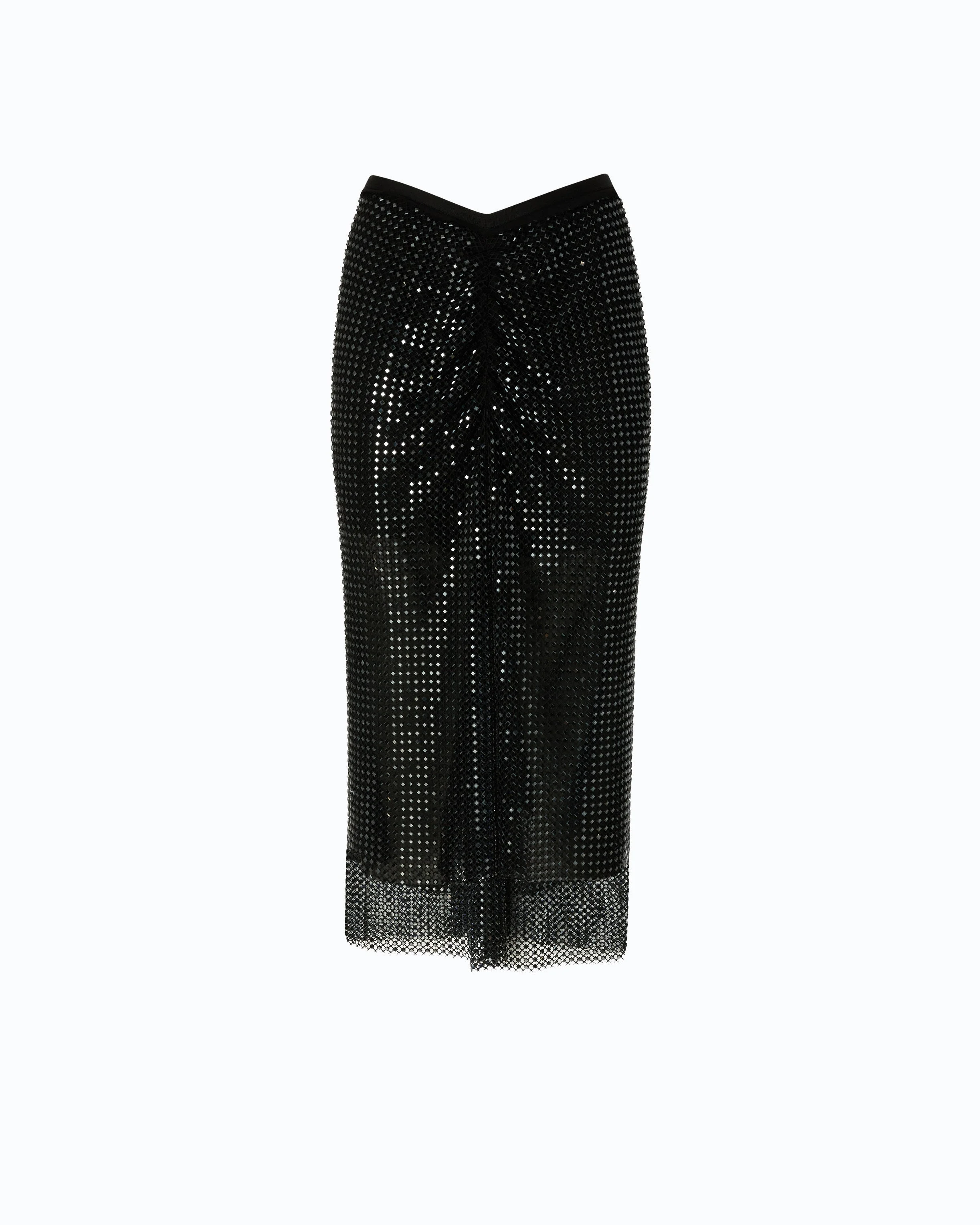MESH-EFFECT CALF-LENGTH SKIRT WITH RHINESTONES - 1