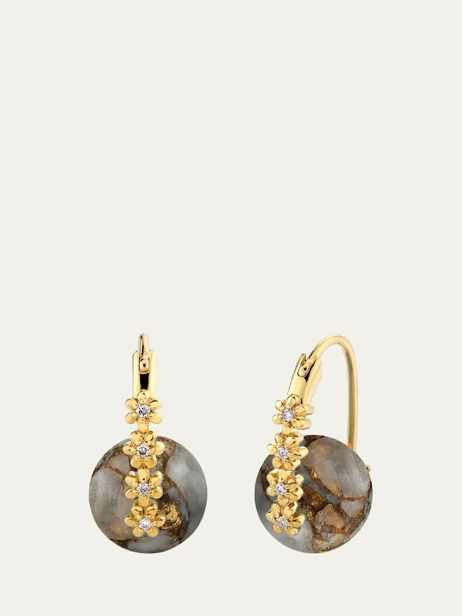 14K Gold Diamond Daisy Calcite Earrings - 1