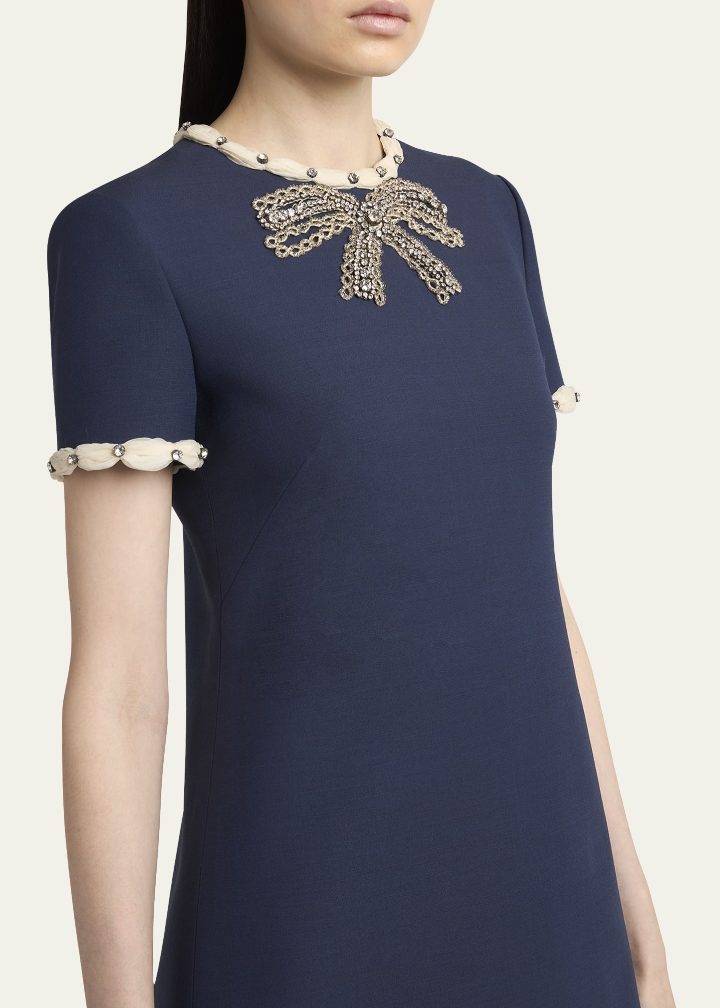 Puff-Trim Crystal Bow Mini Dress - 5