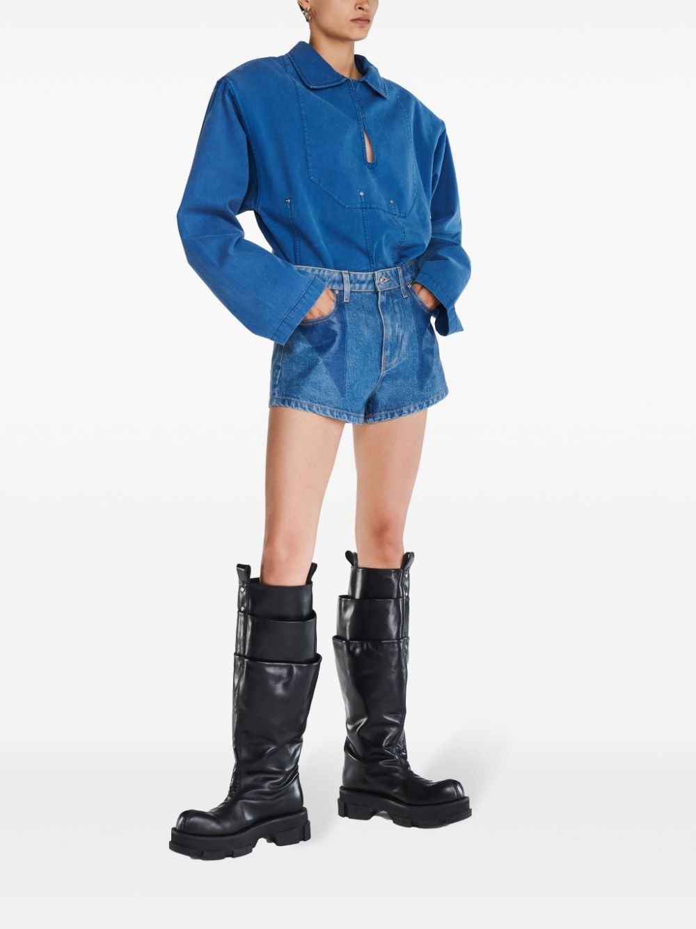 laminated darted denim shorts - 3