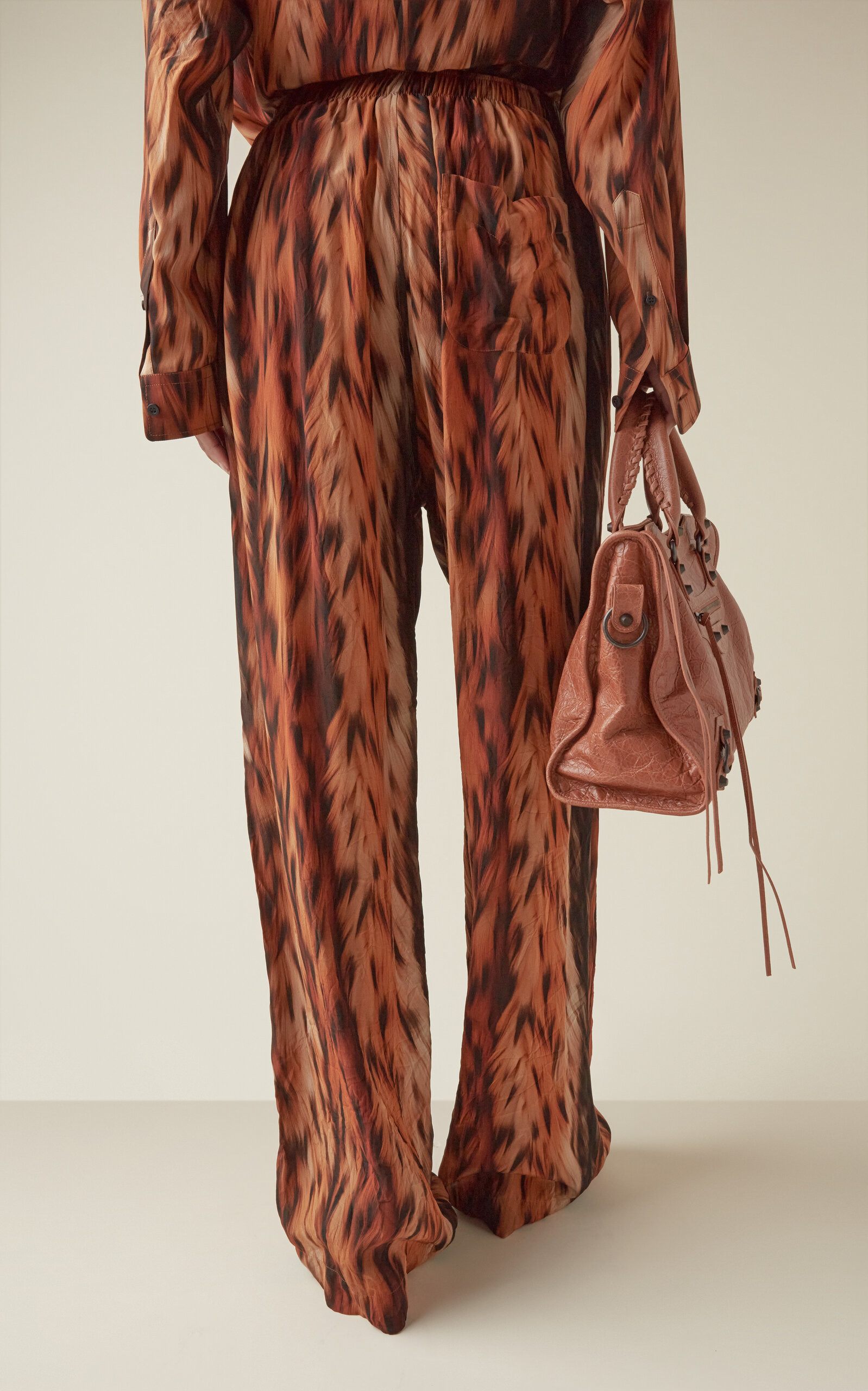 AI-Printed Silk Crepe Wide-Leg Pants brown - 4