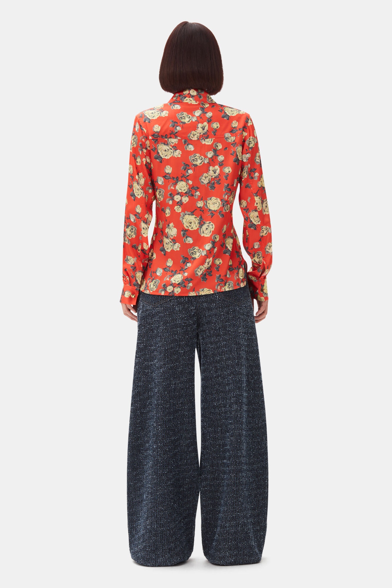 ORANGE FLORAL PRINTED SATIN SHIRT - 5