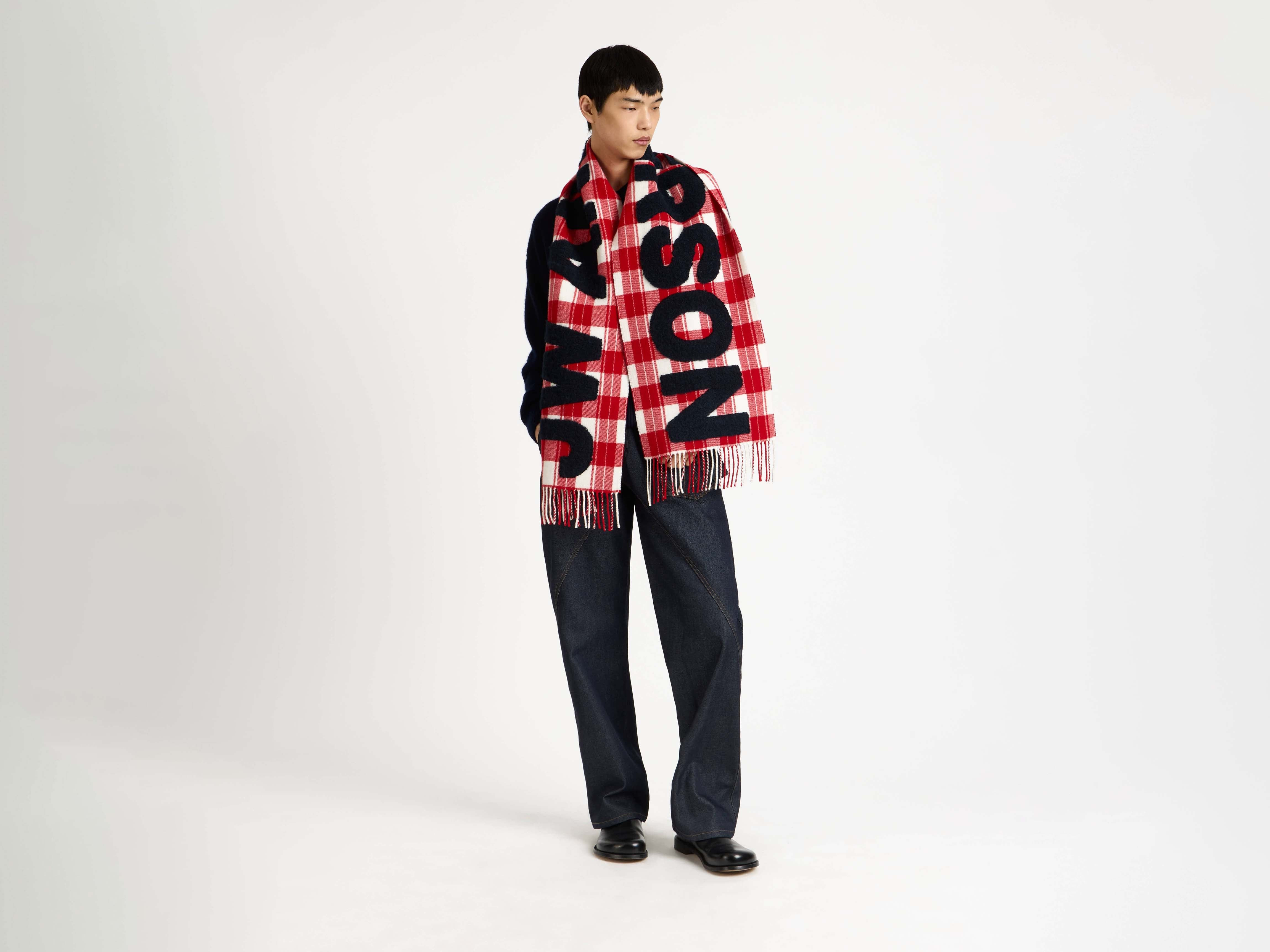 CHECKERED LOGO SCARF IN RED-WHITE - 3