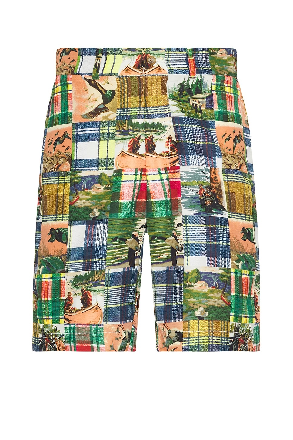 Plain Front Shorts Jacquard Mapping Patchwork Like Print - 1
