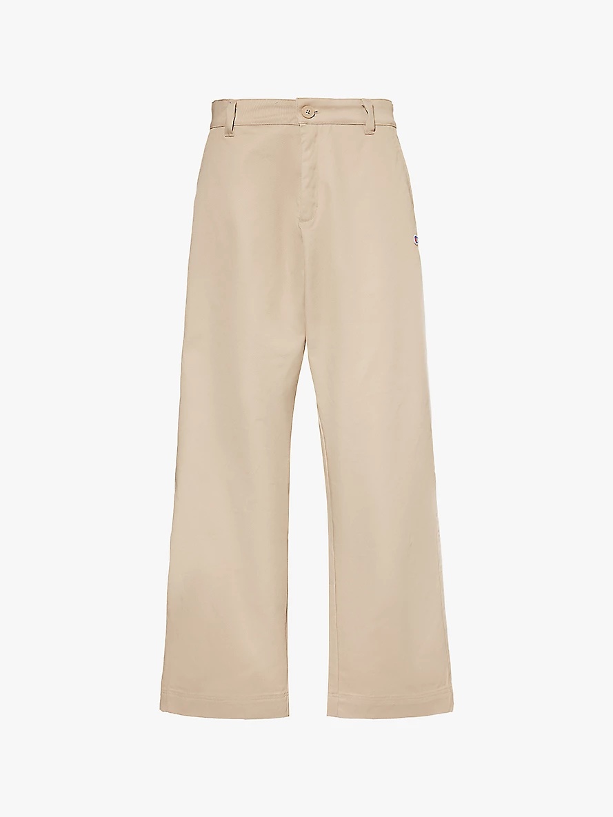 Brand-appliqué straight-leg high-rise cotton-blend trousers - 1