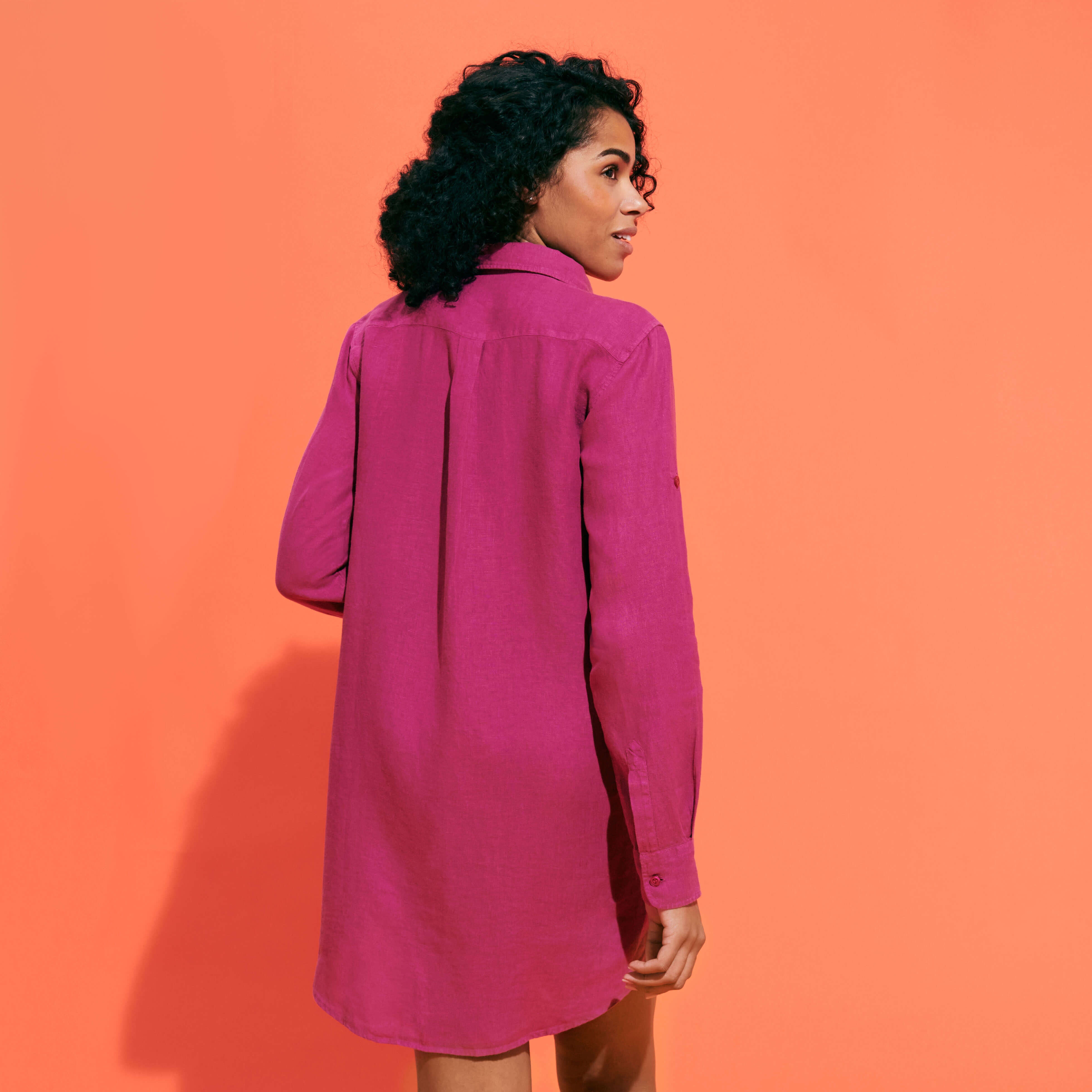 Women Linen Shirt Dress Solid - 4