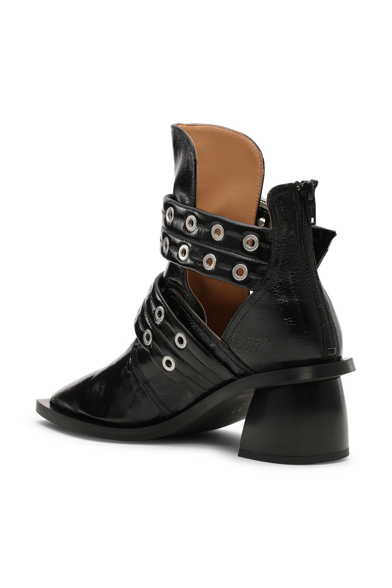 BLACK CHUNKY BUCKLE OPEN CUT BOOTS - 2