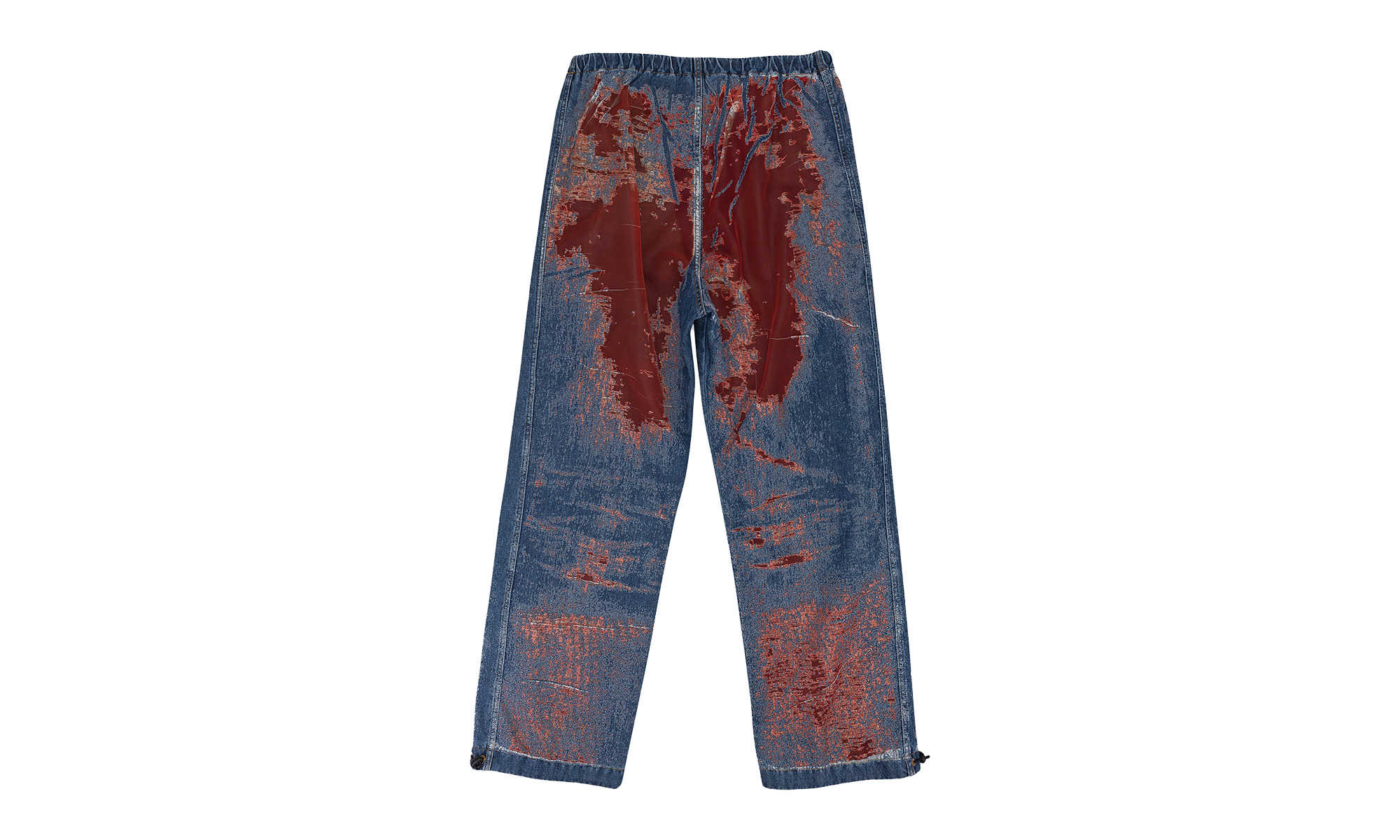 MIXED FABRIC RELAXED JEANS "RED" - 2