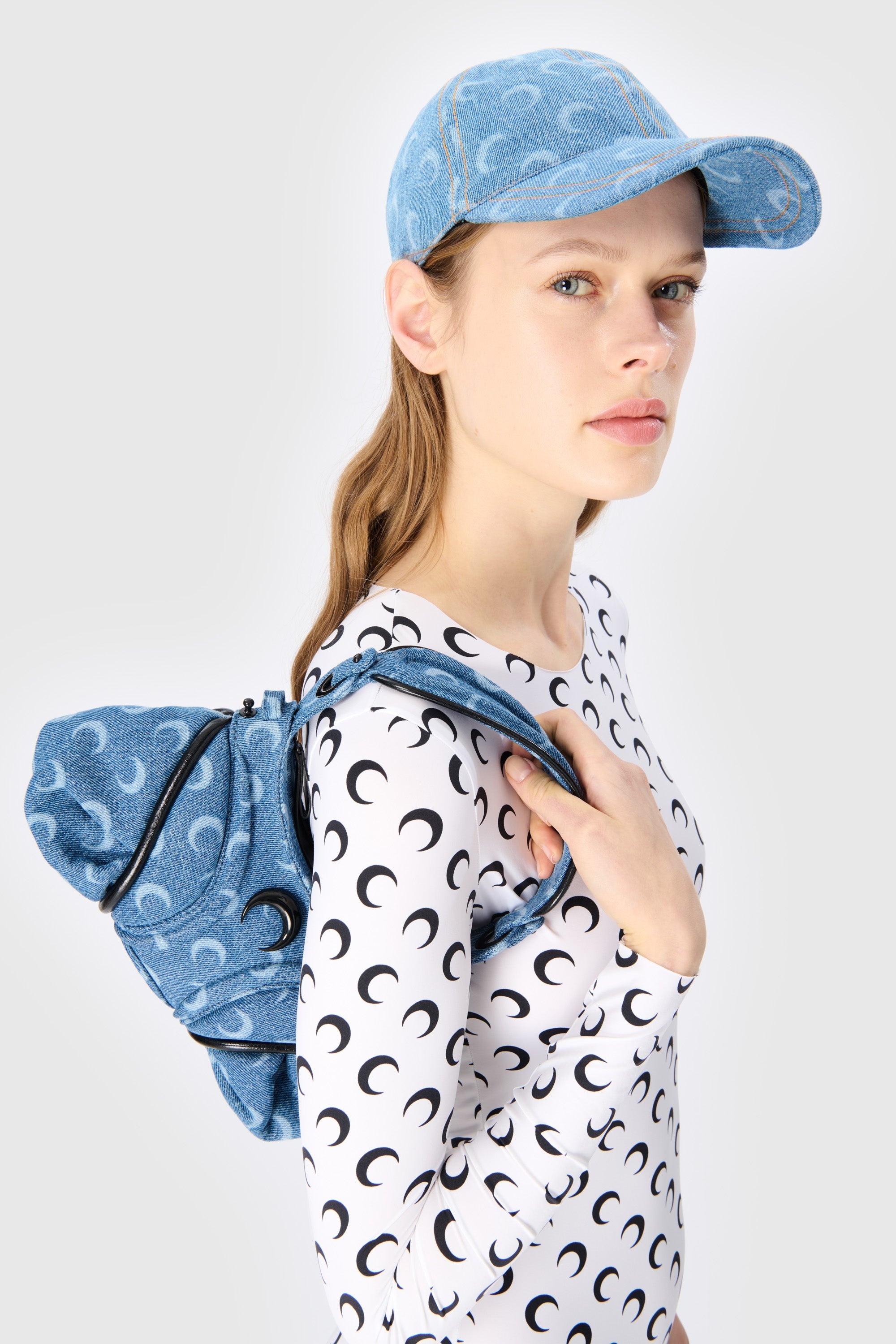 Marine Serre Crescent moon-print Denim Cap | Blue | FARFETCH AZ
