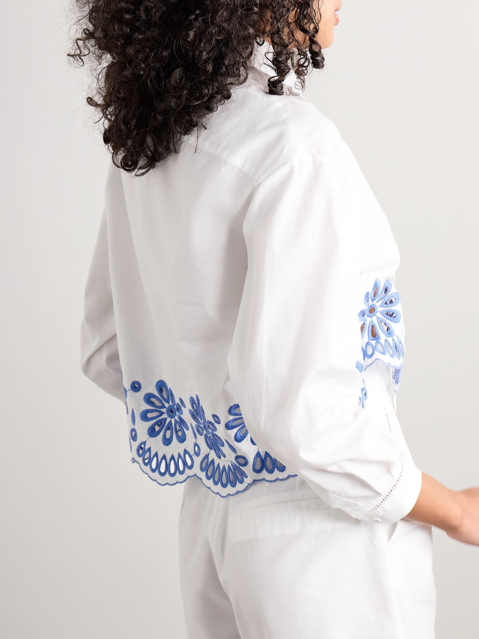 Assia cropped broderie anglaise-trimmed cotton-voile shirt White - 3