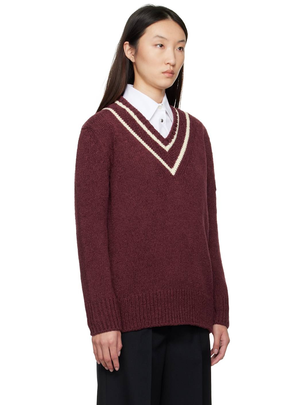 Burgundy Padded V-Neck Sweater - 2