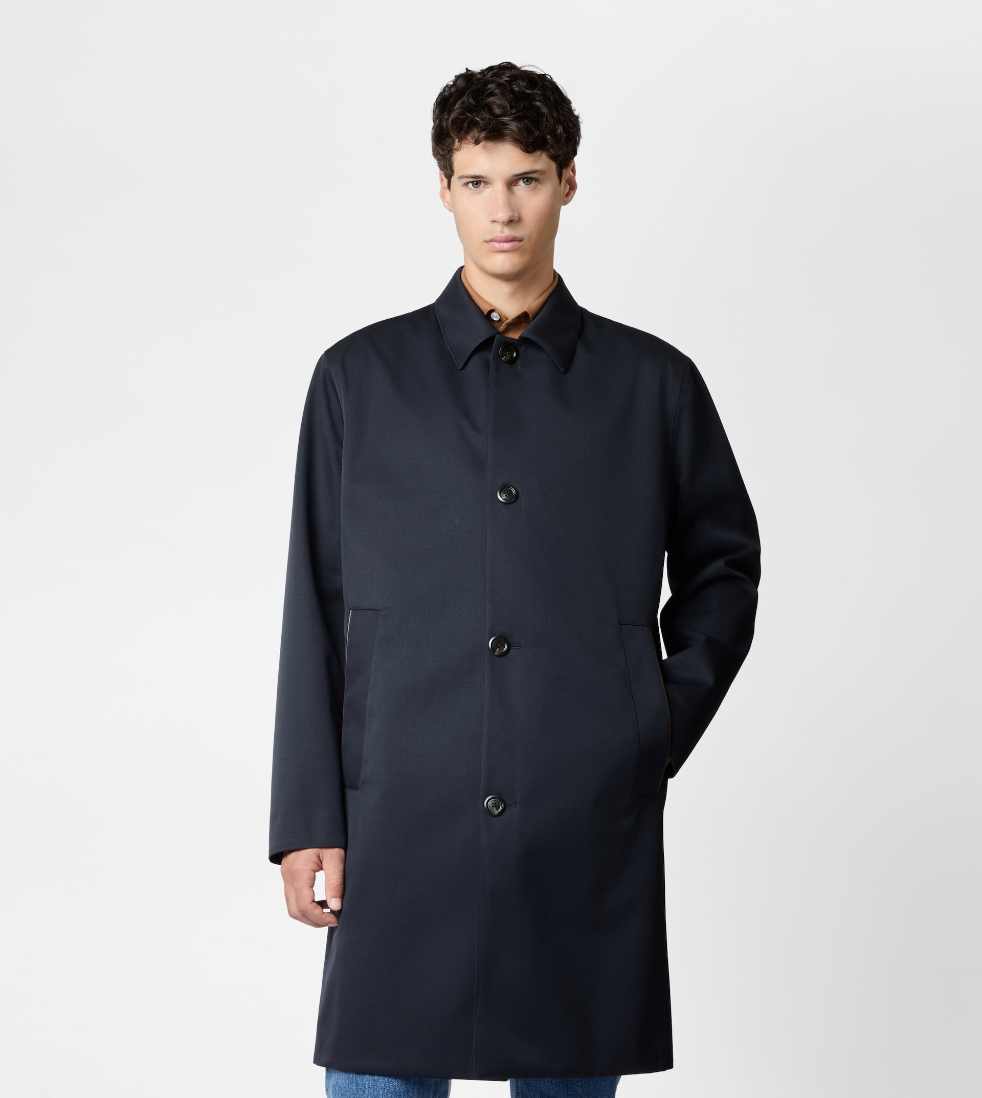 COAT IN WOOL TWILL - BLUE - 4